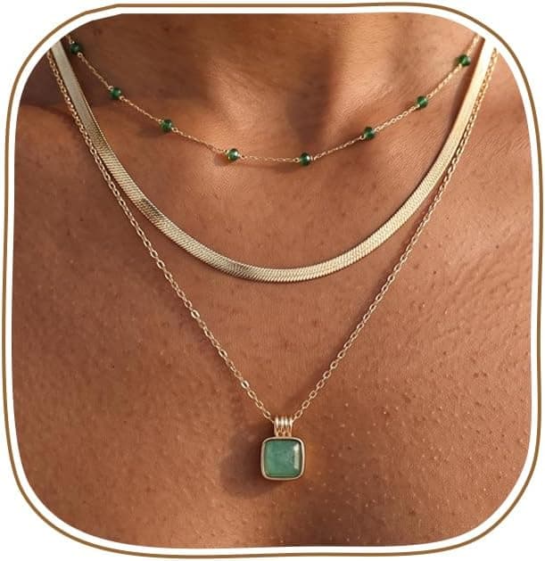 Layered Gold Necklaces for Women - 14K Gold Plated 3 Piece Stackable Necklaces for Women Gold Jewelry Dainty Pendant Necklace Set Trendy Personalized Gifts