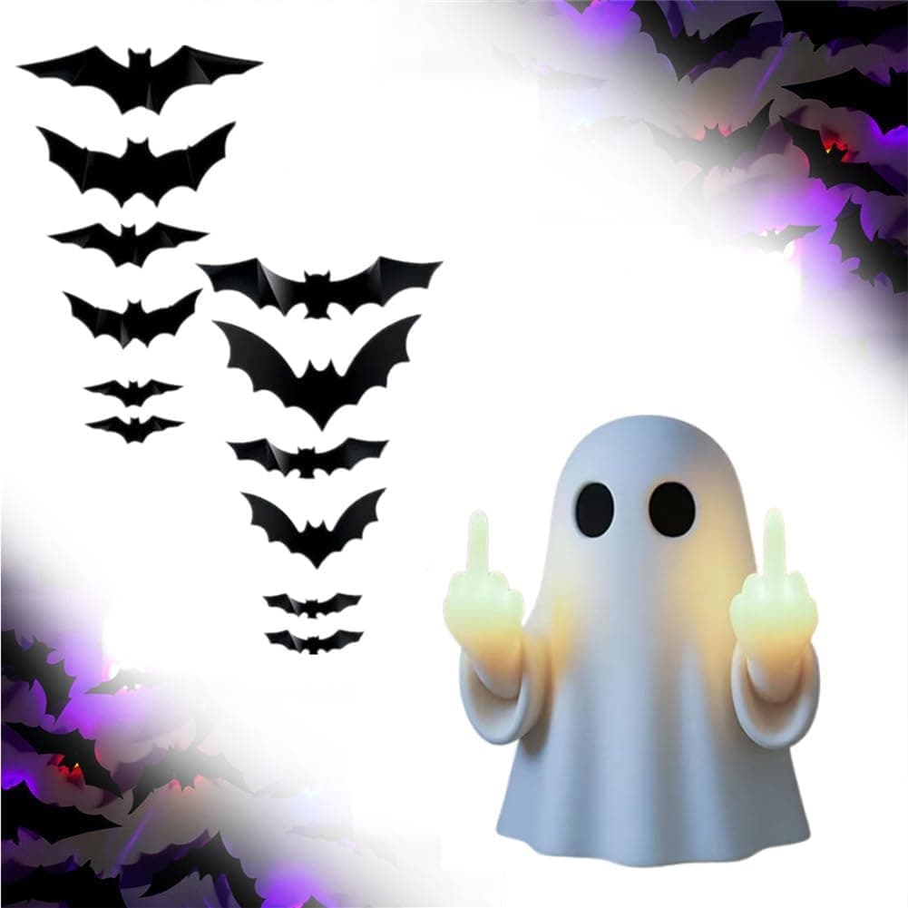 Bundle of Ghost Lamp Halloween Decorations and 12pcs 3D LED Bats