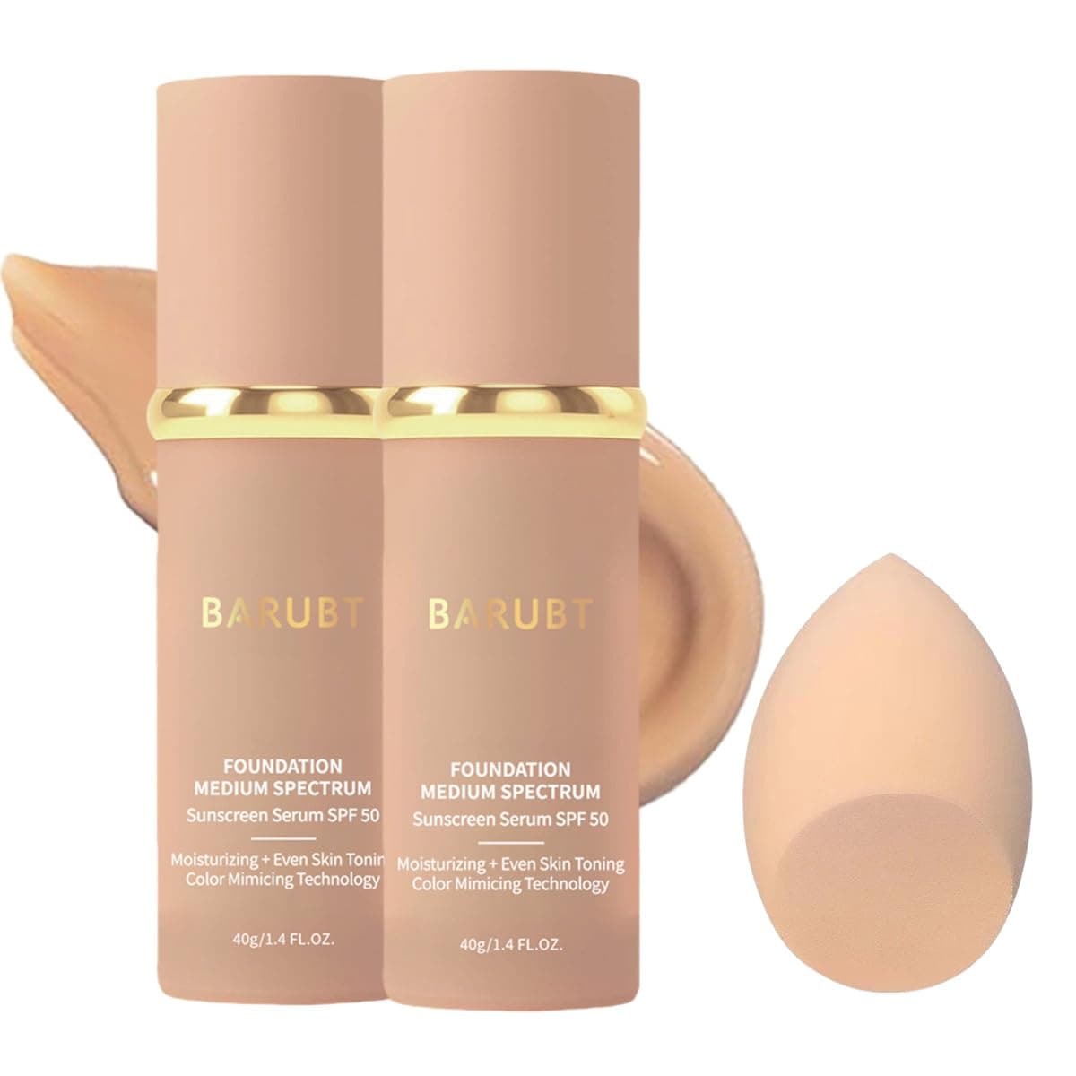 Color Changing Foundation SPF 50, Moisturizing Liquid Makeup 2PCS | Color-Adapting Technology, Even-Looking Complexion, Moisture-Rich Serum Feel, Mature Skin, Morning Routines and Travel