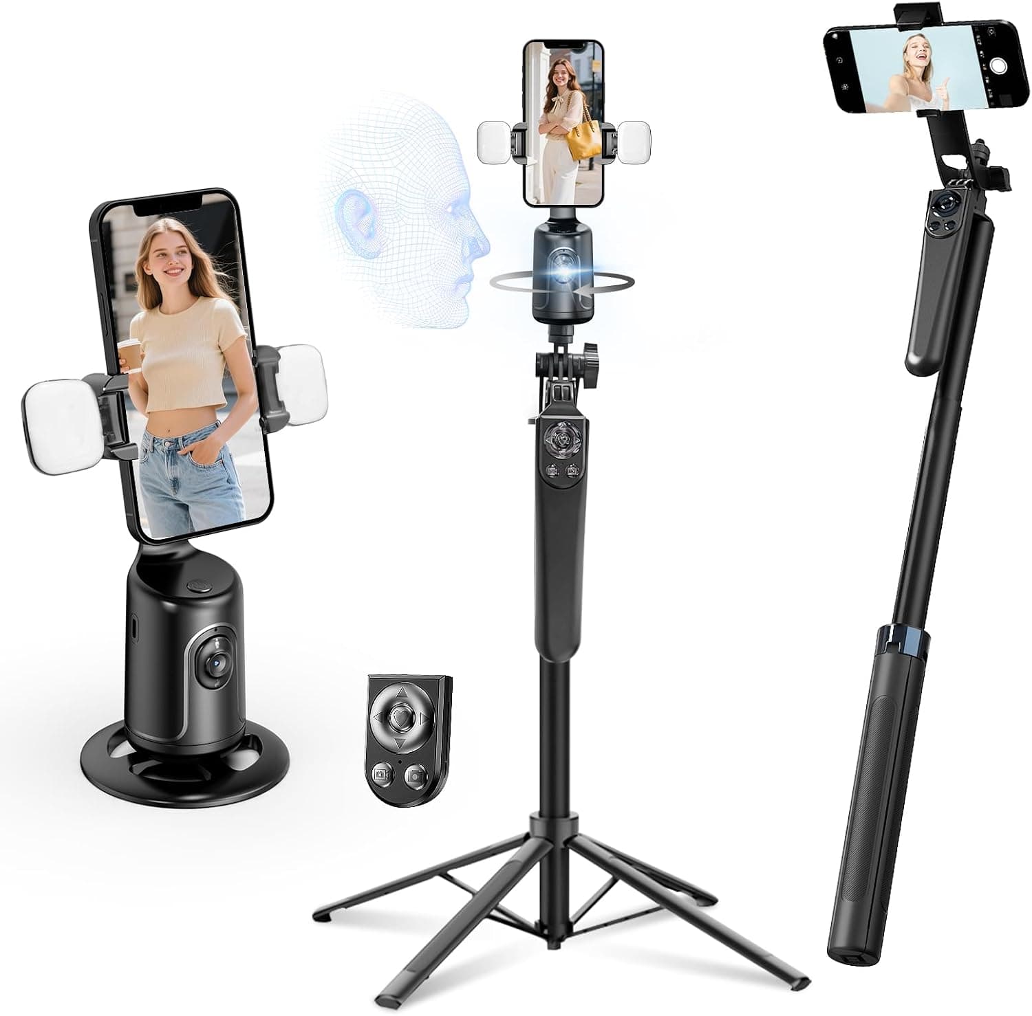 Auto Face Tracking Selfie Stick Tripod with Detachable Smart Tracking Gimbal, No App for Shooting, Cell Phone Photo and Video Kits Tripod Stand, 70.9" Camera Tripod with Remote and Gesture Control