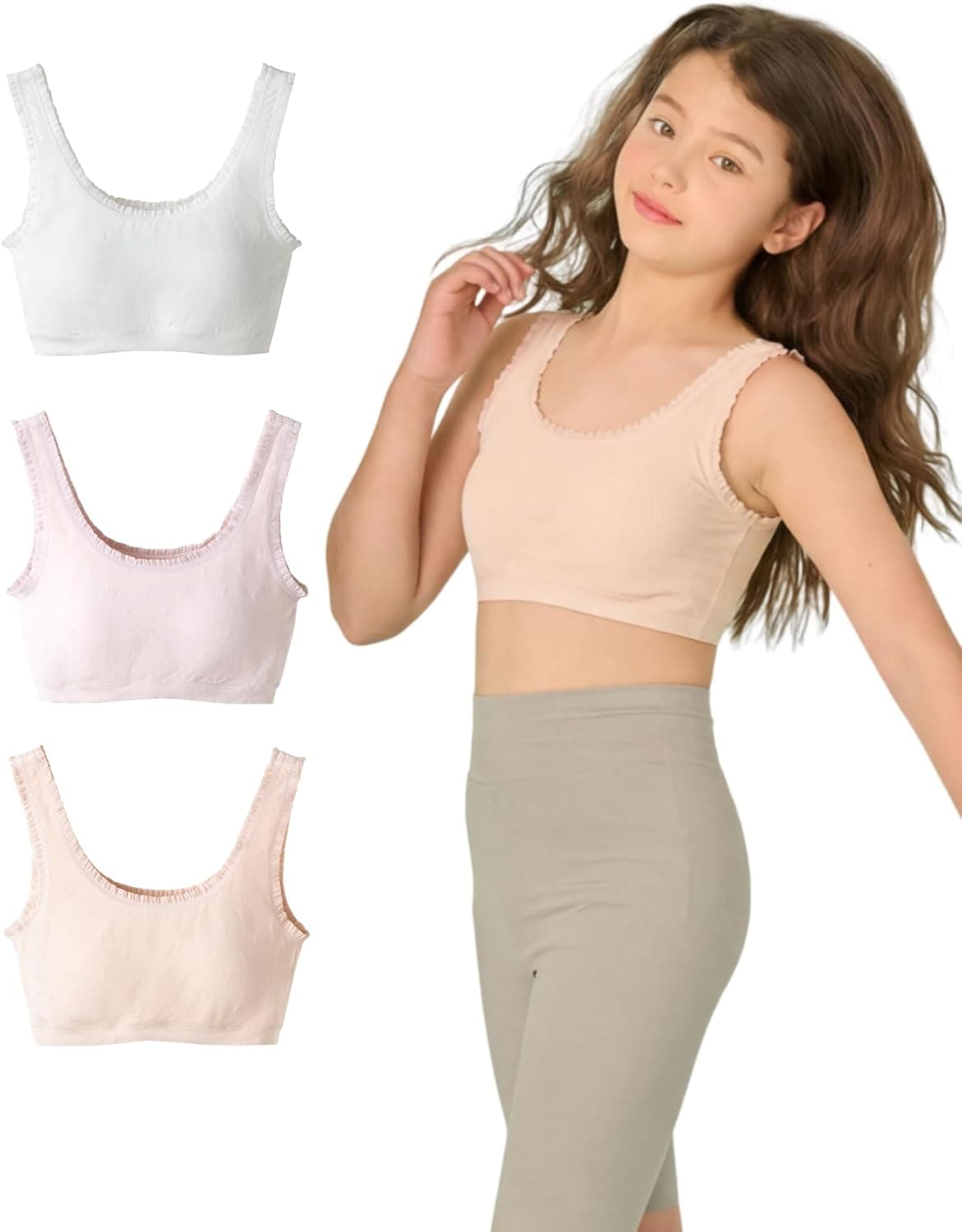 Girls Seamless Training Bra Jacquard Activewear Crop Top Multi-Packs