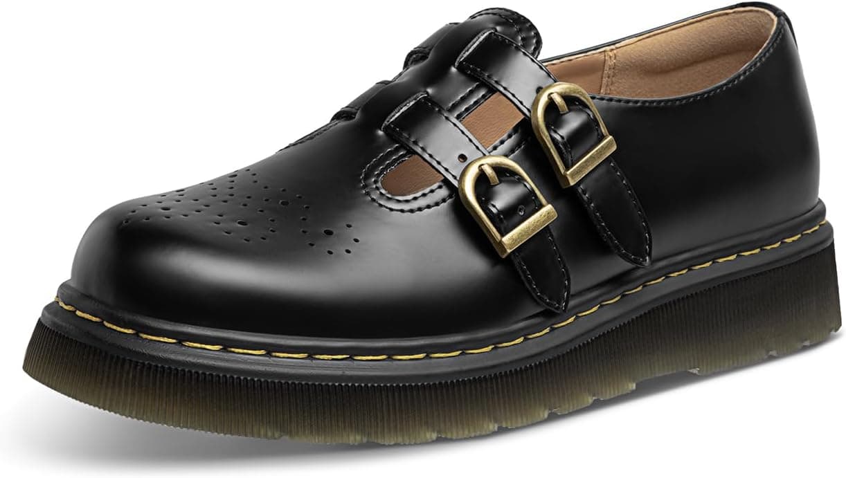 Athlefit Women's Mary Jane Flats Platform Round Toe Adjustable Dress Shoes