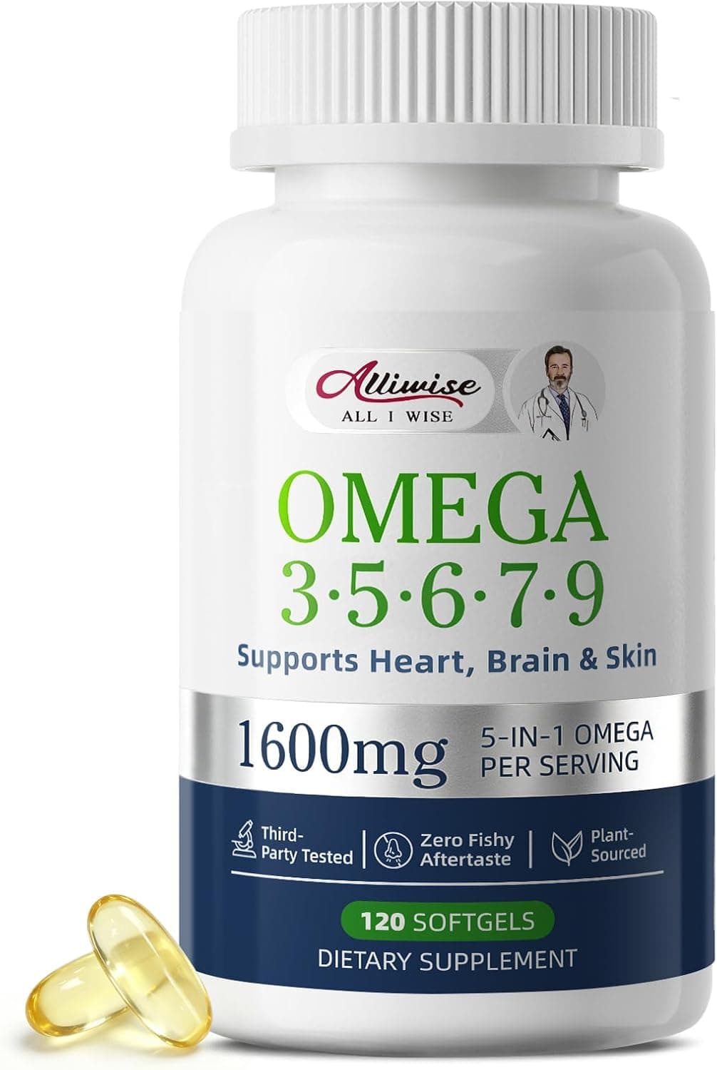 Omega 3 5 6 7 9 Softgels 1600mg Heart Support with Plant Based Oil DHA EPA