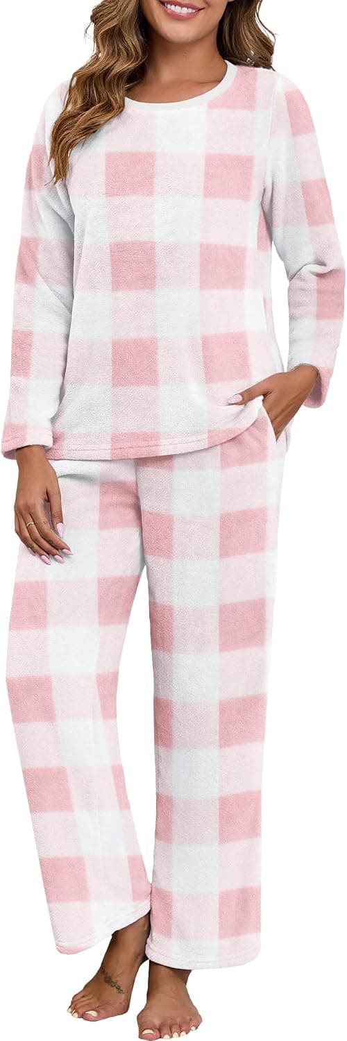 PrinStory Flannel Pajamas for Women Set Winter Fleece Pjs Sets S-2XL