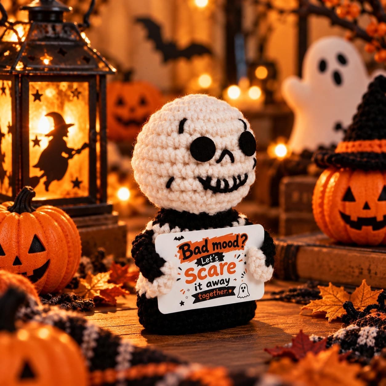 Crochet Ghost for Halloween with Emotional Support Boo Basket Stuffers Gift