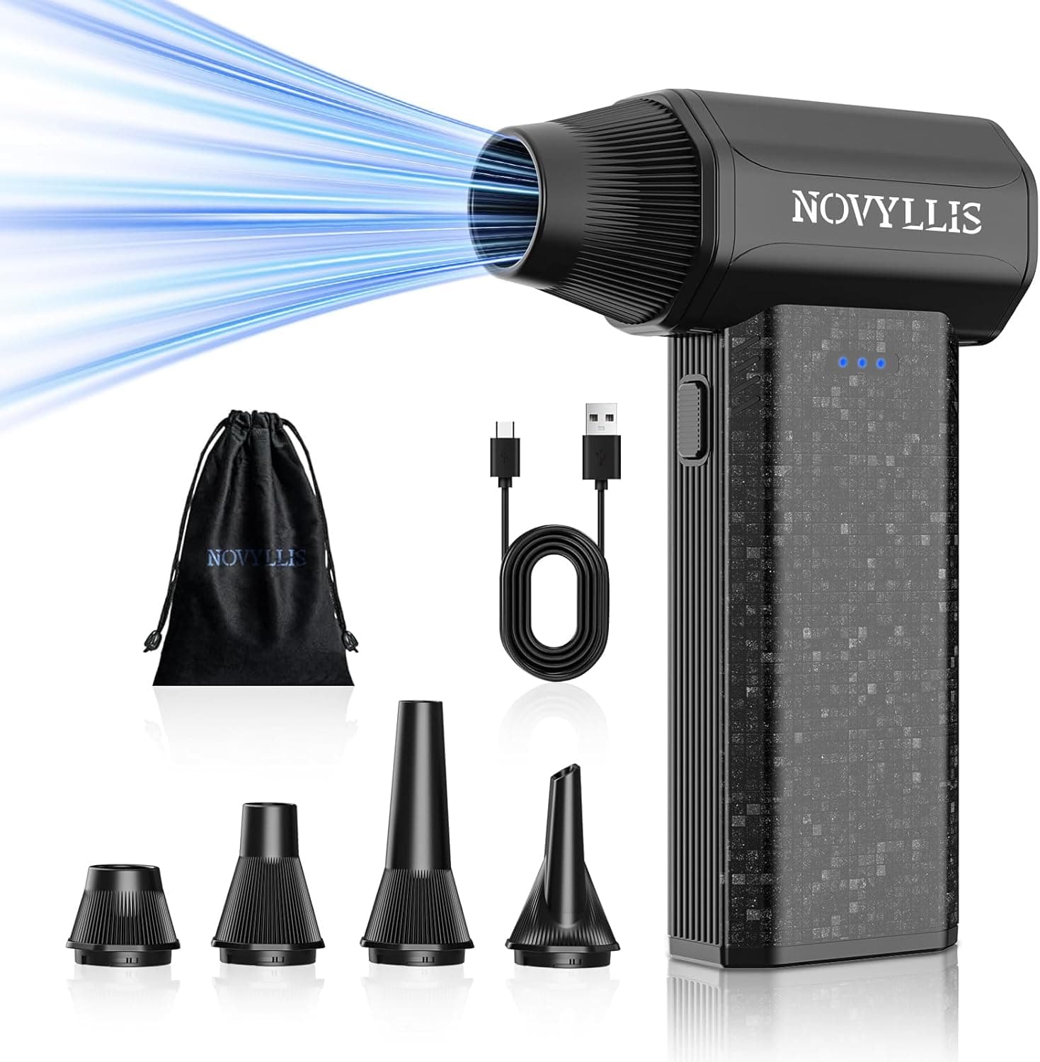 Cordless Electric Compressed Air Duster 150000RPM(Black) | 3 Gear Adjustable Mini handheld Blower Fast Charging for Computer Keyboard Outdoor House and Car Cleaning