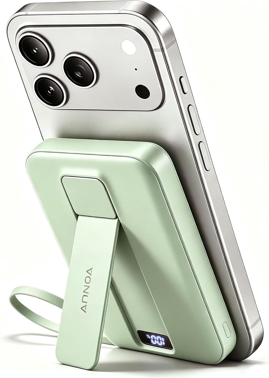 Magnetic Power Bank 10000mAh, Fast Charger with Built-in USB-C Cable