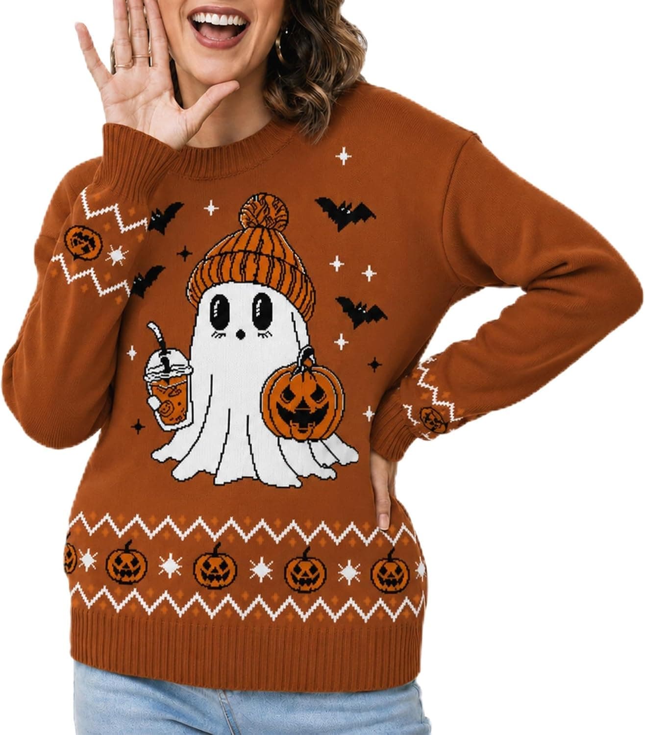 Halloween Sweaters for Women: Ghost Pumpkin Costume Knit Pullover