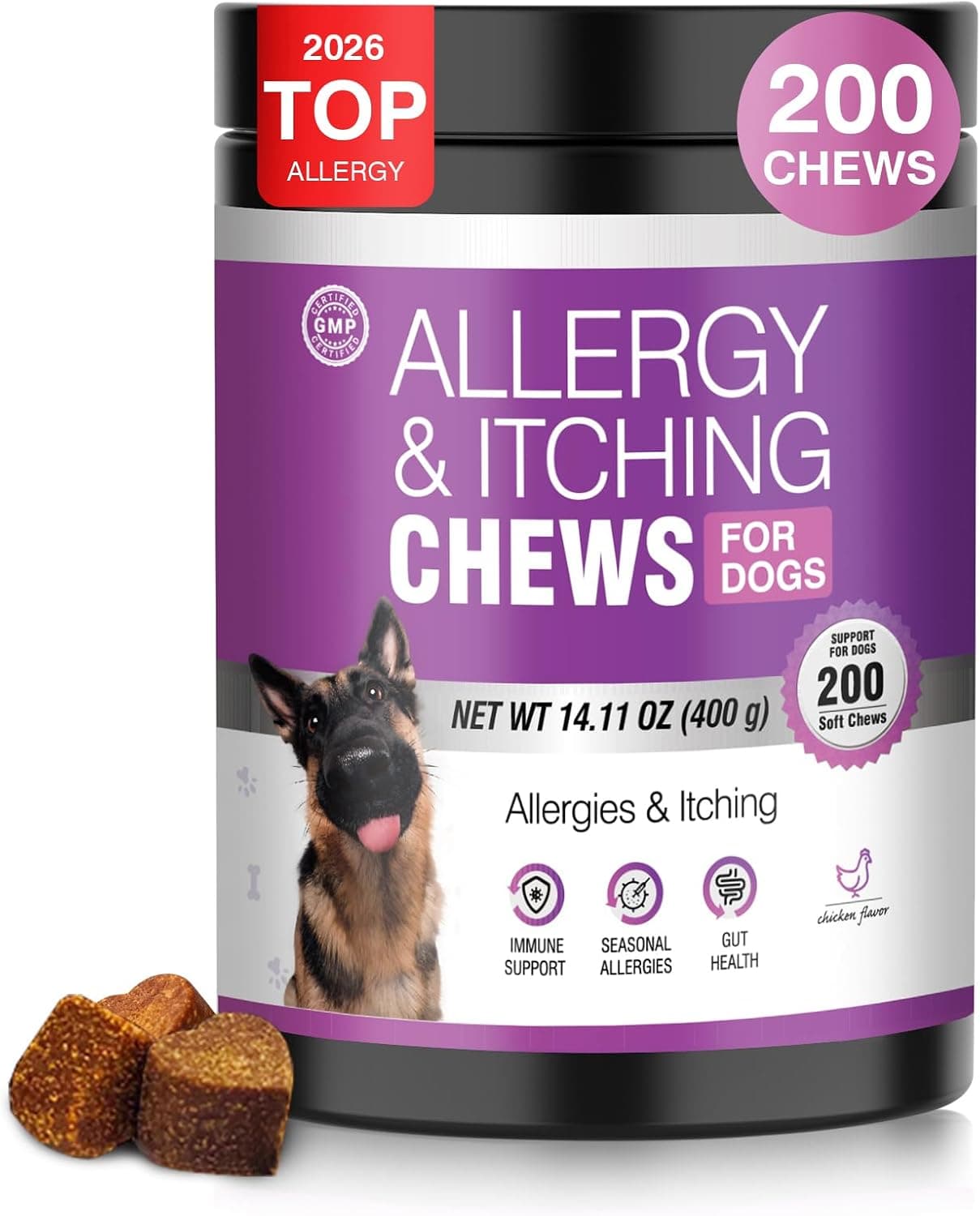 Dog Allergy Chews 200ct - Aller Immune Relief for Itchy Skin,Chicken Flavor
