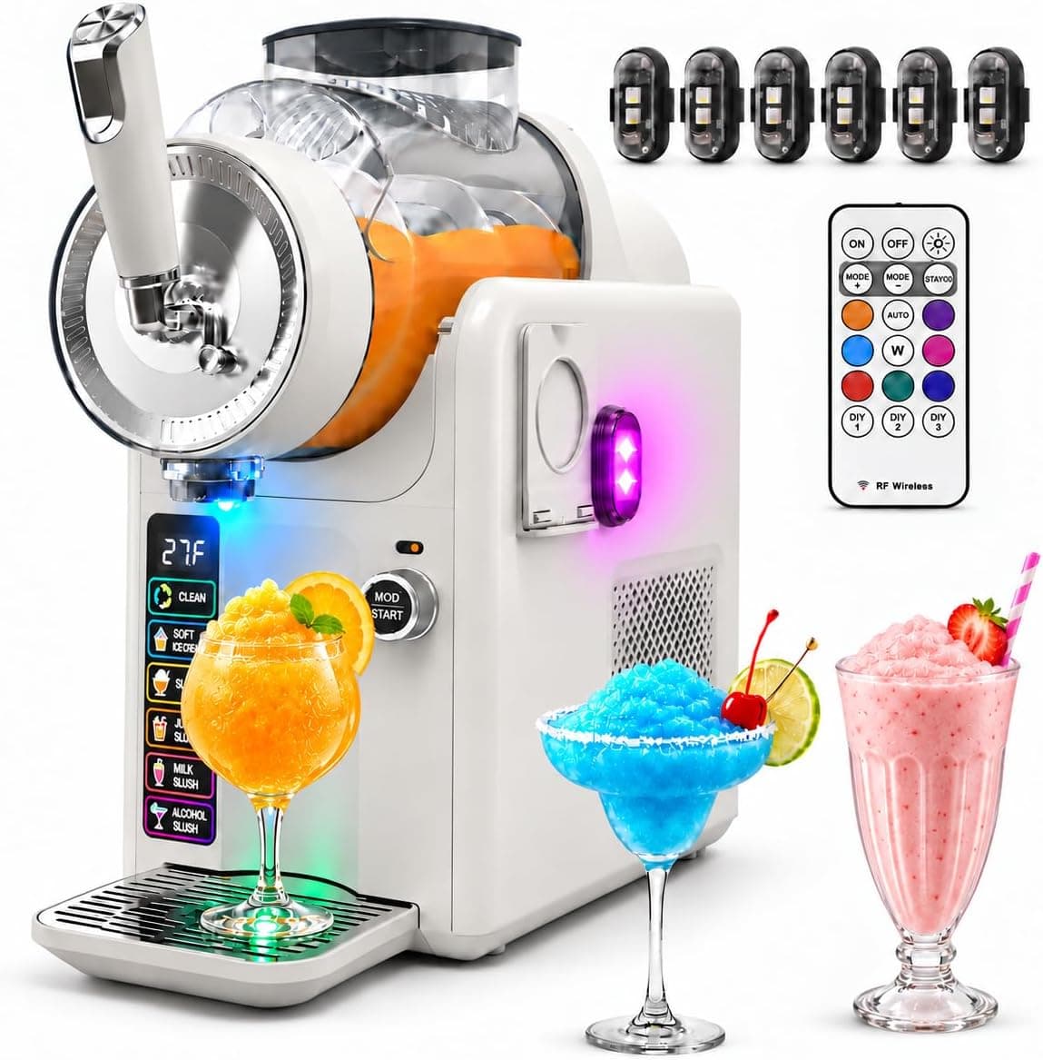 Slushie & Soft Serve Ice Cream Machine with LED Party Lights, No Ice Needed