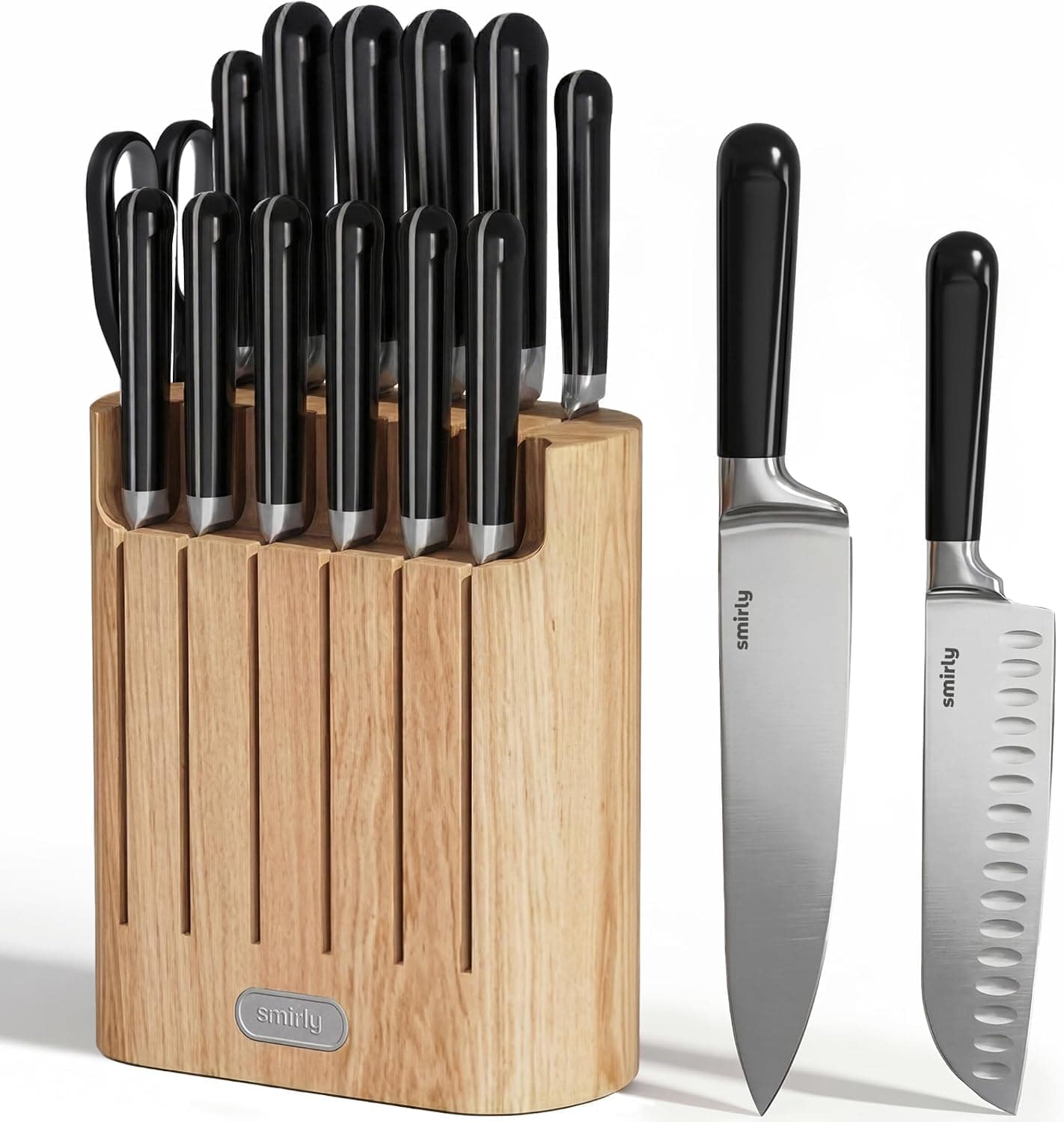 SMIRLY 14-Piece Kitchen Knife Set with Block, Razor-Sharp, Black