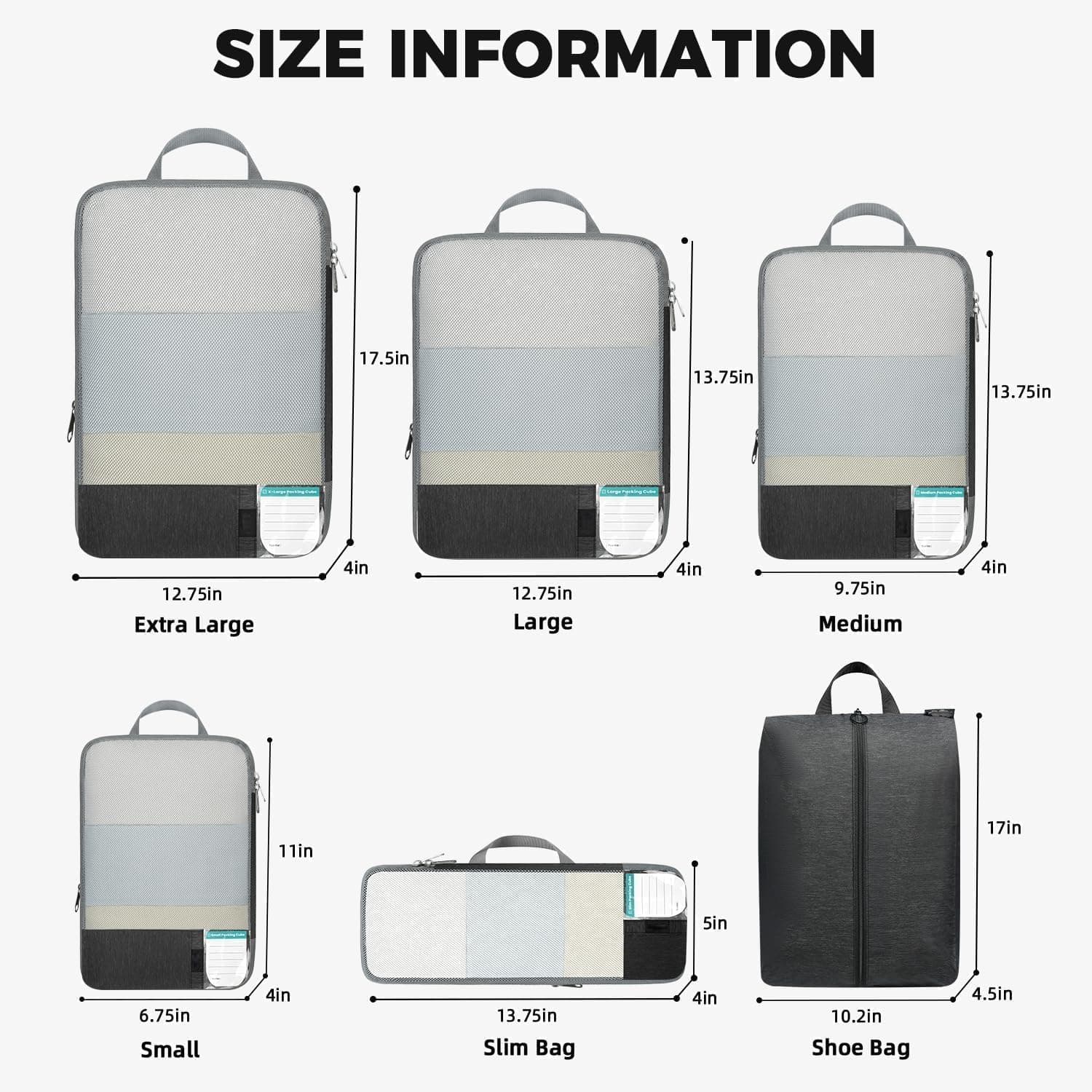 6 Set Lightweight Compression Packing Cubes with Packing List, Anti-Tearing Expandable Organizer Bags for Travel,(Beige)