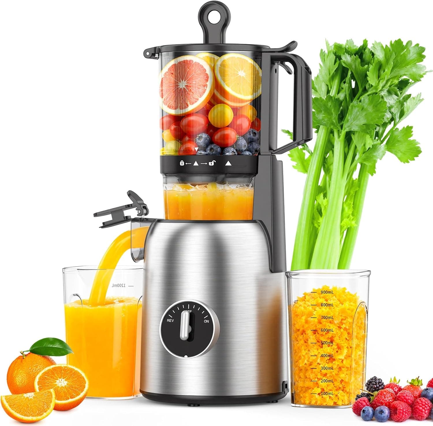 COWSAR Cold Press Juicer, Juicer Machines with 5.4" Wide Feed Chute, High Juice Yield Slow Masticating Juicer, Quiet Motor Juice Extractor for Whole Fruits & Vegetables