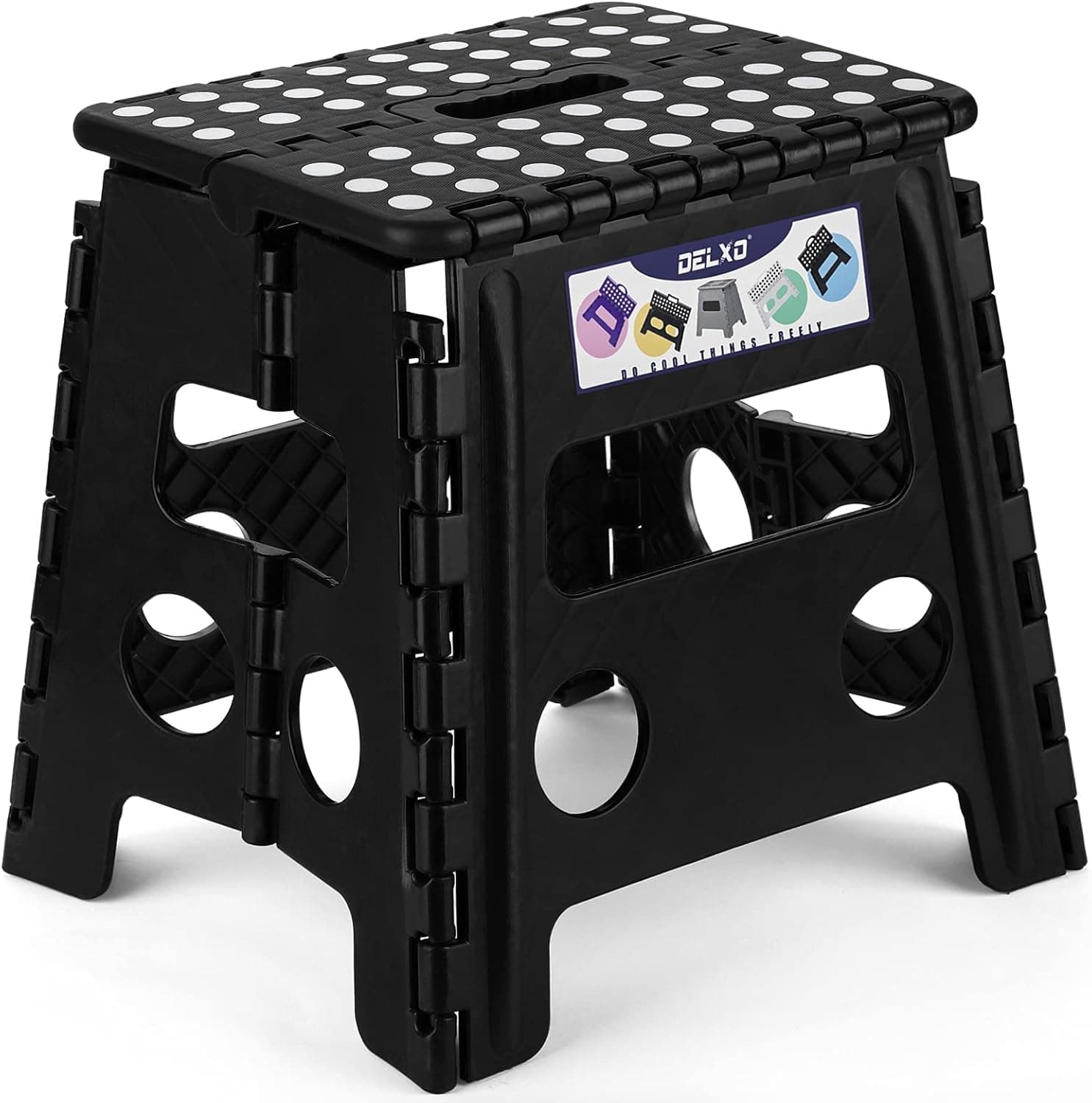 Delxo Folding Step Stool 13 Inch,300 Lbs Step Stool for Adults Black | Foldable Step Stool 13",Non-Slip Foot Stools with Handle,Lightweight Collapsible stools for Kitchen,Bathroom,Bedroom,Garden