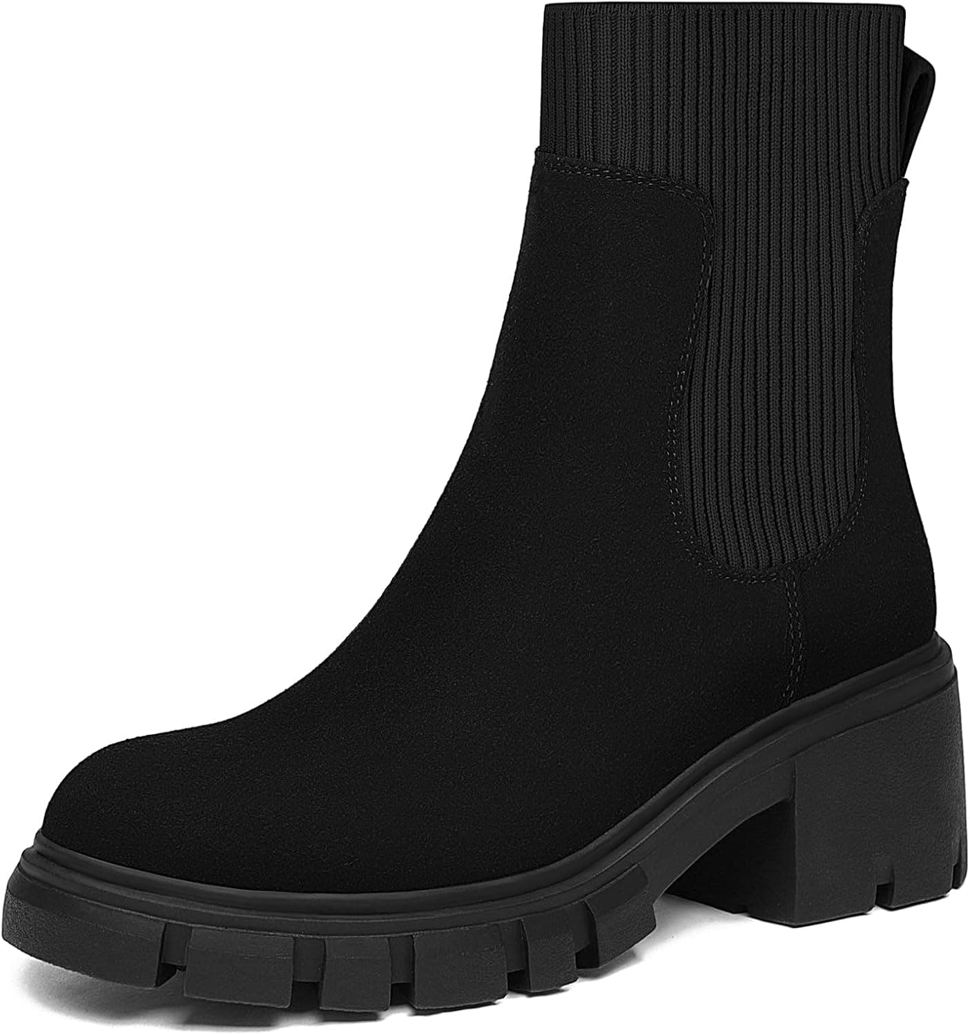 Athlefit Women's Chunky Platform Chelsea Ankle Boots | Fashion Lug Sole Slip on Booties, Ideal for Fall or Winter Daily Wear, Walking, Office Work, Casual Outing