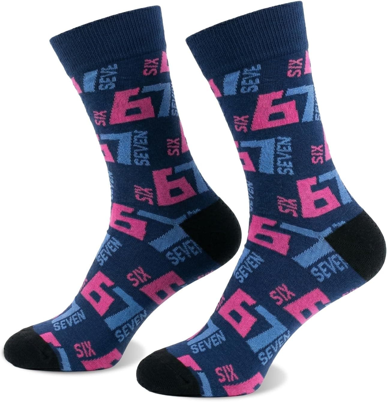67 Novelty Crew Funny Socks for Men Women Teens, Cotton Breathable Six Seven Meme Gift Socks, Dark Blue