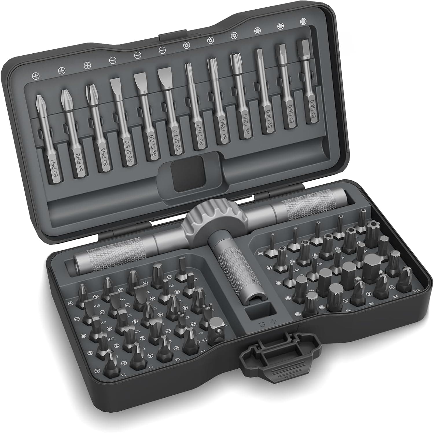 STREBITO T Handle Ratchet Screwdriver Set, 67-in-1 Ratcheting Screwdriver | 72-Tooth Ratchet with 50 N·m Torque, Magnetic Multitool Set for Furniture Assembly, Bicycle, Electronics & Home Repair