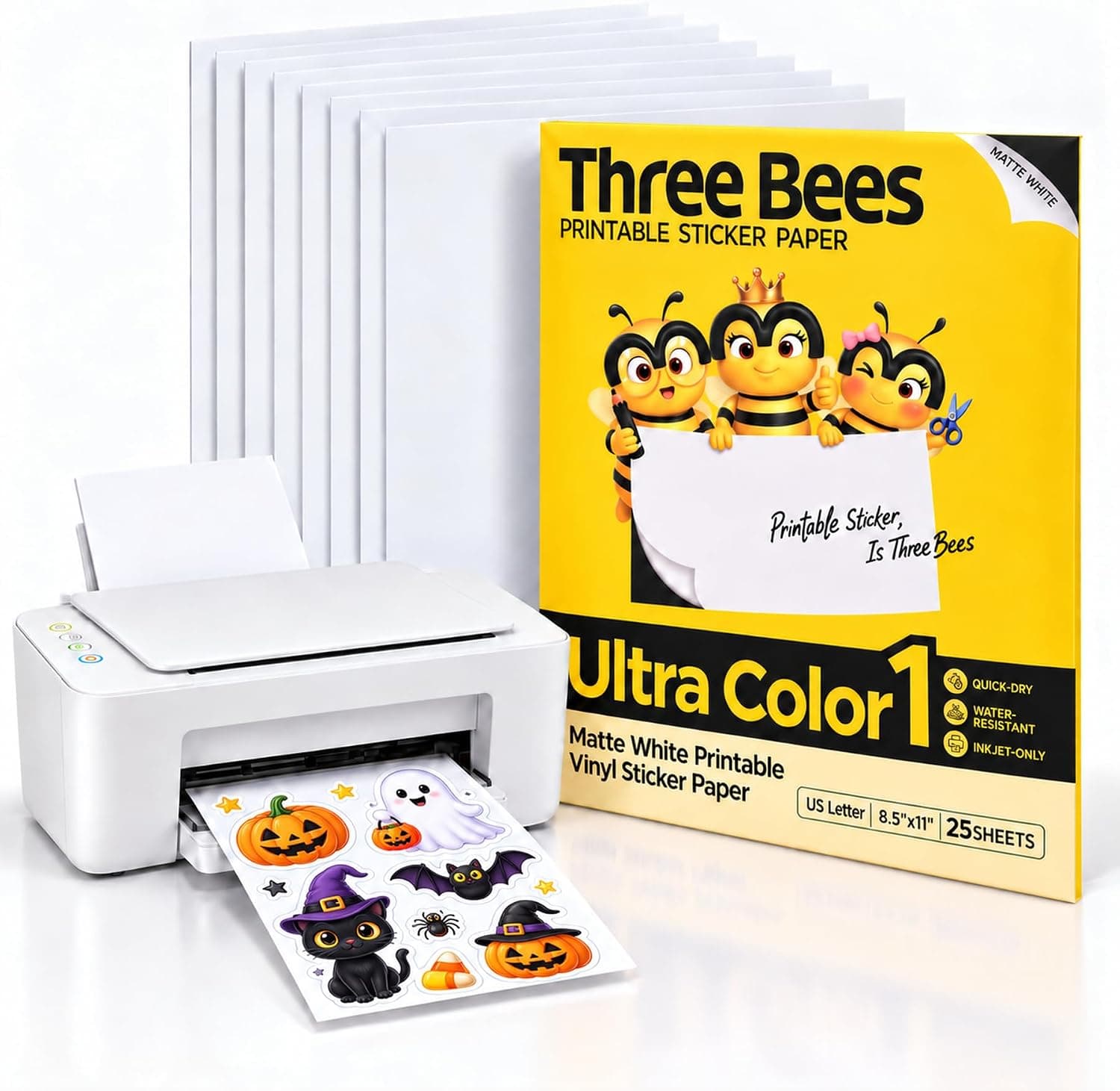 Printable Vinyl Sticker Paper for Inkjet Printer, Matte White, 25 Sheets