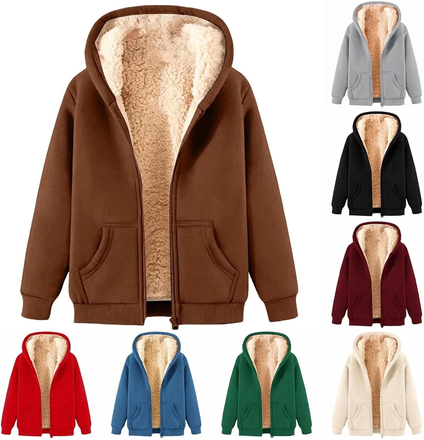 Women Sherpa Fleece Jacket Thick Warm Zip Up Hoodie Fall Winter Coat