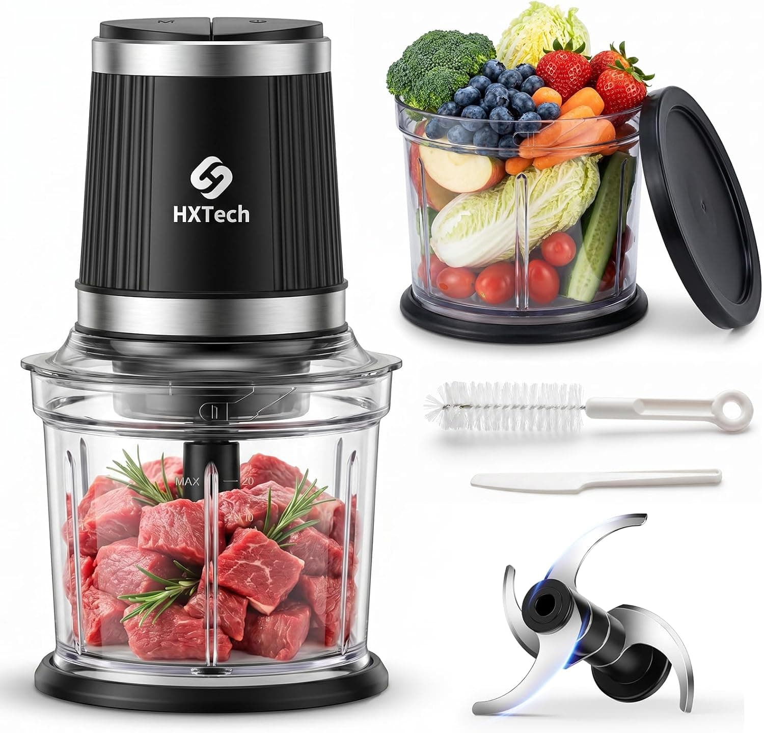 Food Processor with Two 4-Cup Bowls: 2-Speed Electric Food Chopper