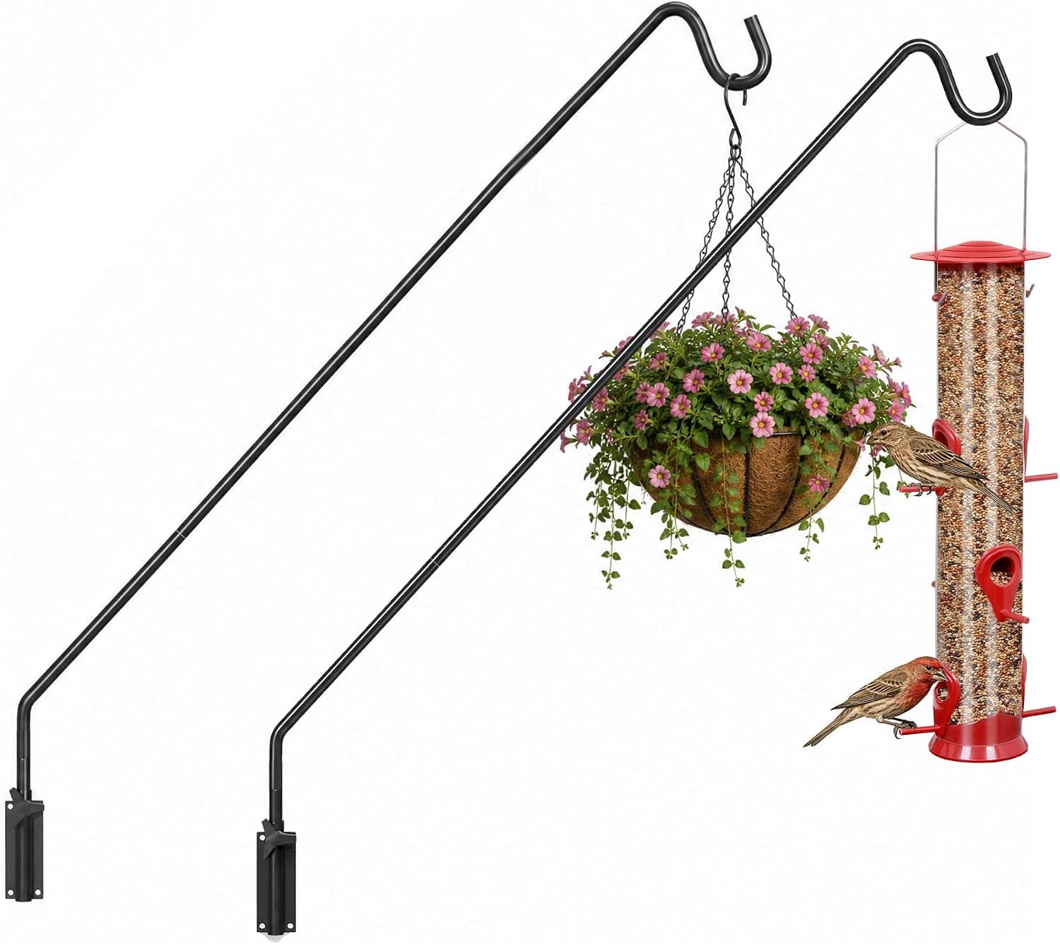 MIXXIDEA 2 Packs Heavy Duty Extended Reach Wall Mounted Deck Hook Wall Pole, Wall Bracket Direction and Length Adjustable Plant Bracket for Bird Feeders, Planters, Suet Baskets, Lanterns, Wind Chimes