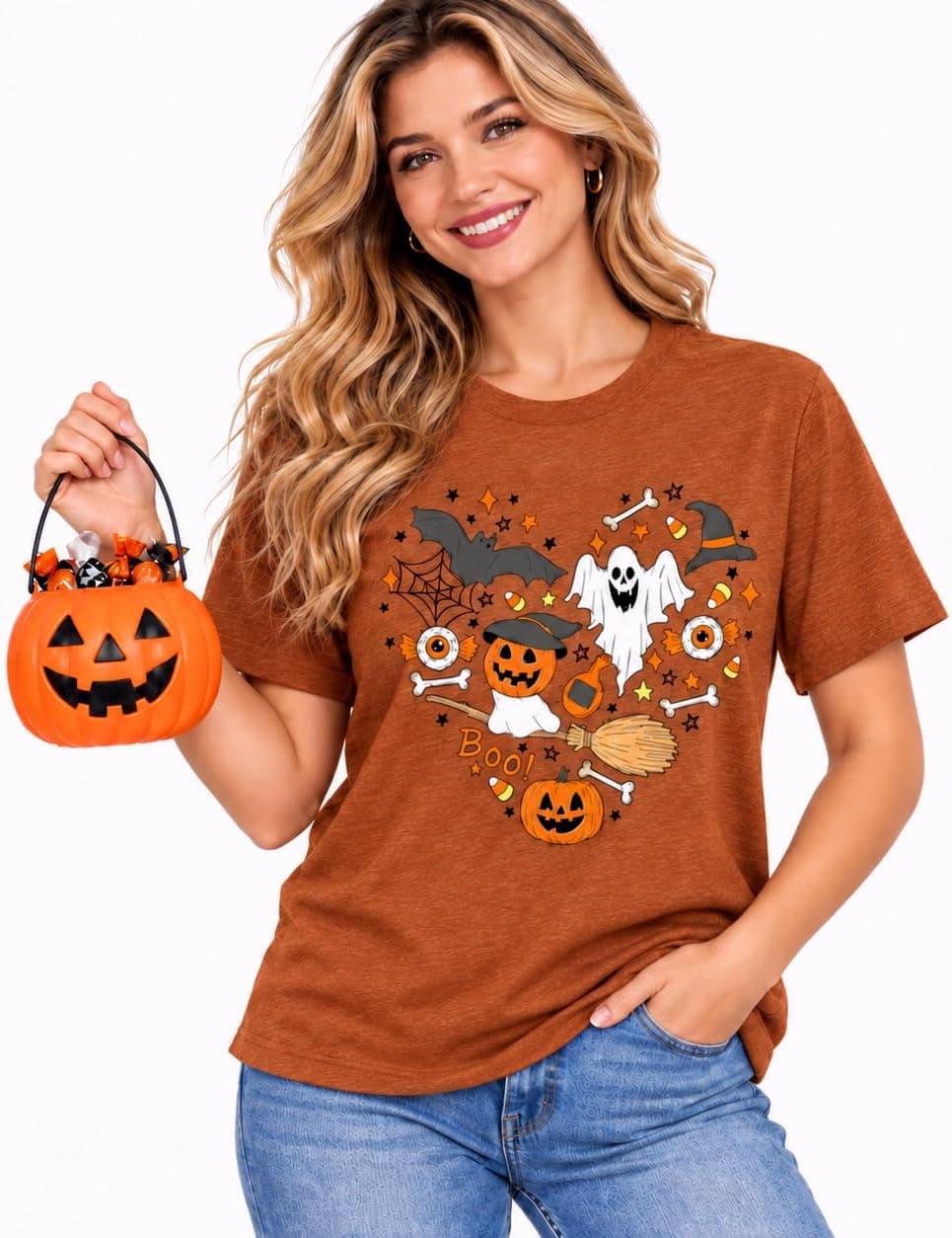 Women's Halloween Shirt: Love Art Patterns Halloween Party T-Shirt Crewneck Short Sleeve