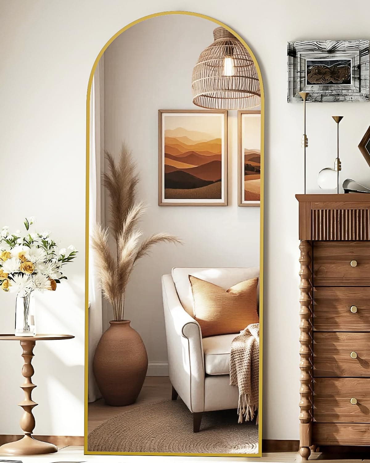 59"x16" Floor Mirror Full Length, Arched Full Length Mirror with Stand, Full Body Mirrors for Bedroom Living Room or Cloakroom Gold