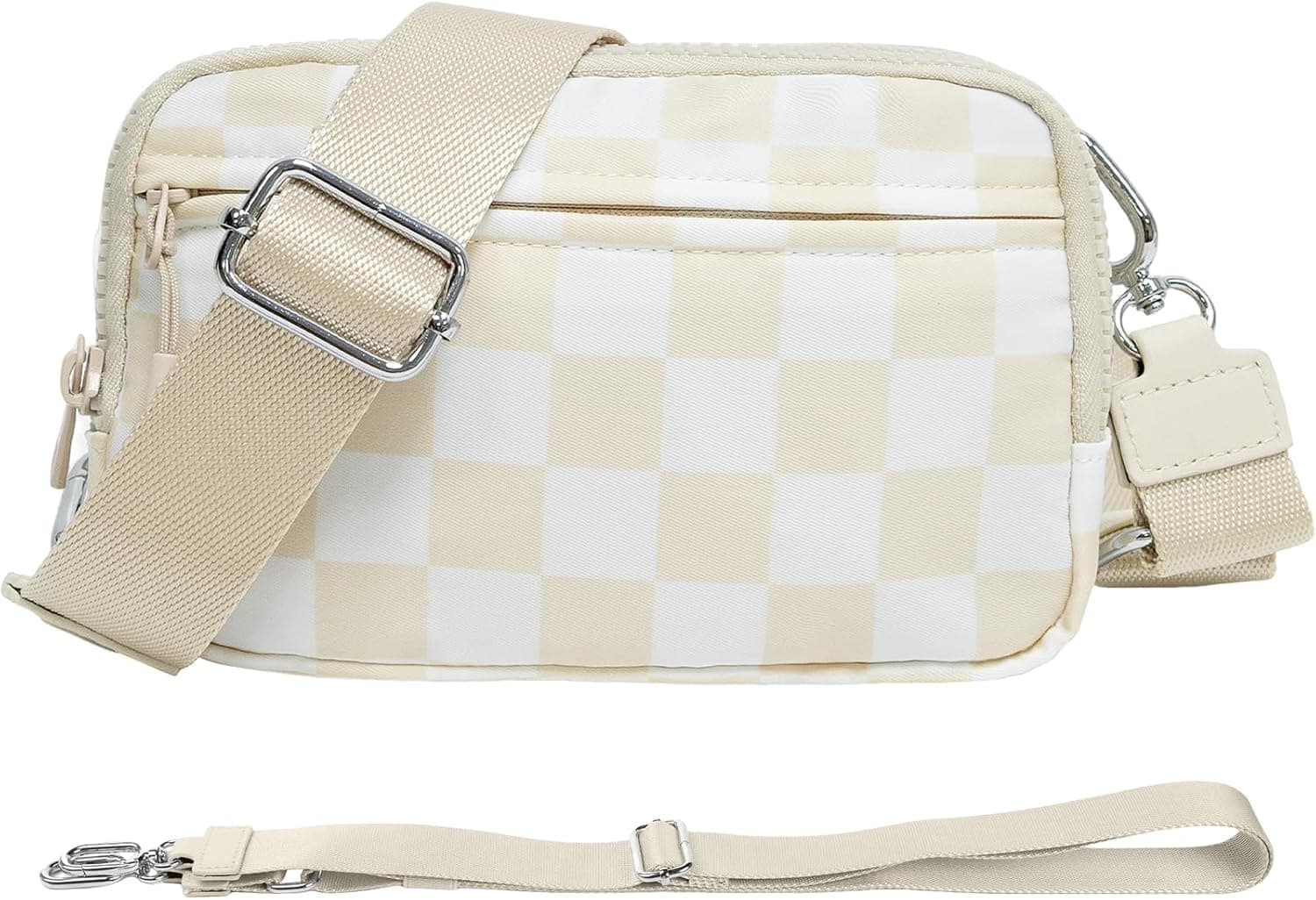 Checkered Nylon Wristlet Wallets for Women RFID Blocking Purse With Credit Card Holder & Crossbody Strap