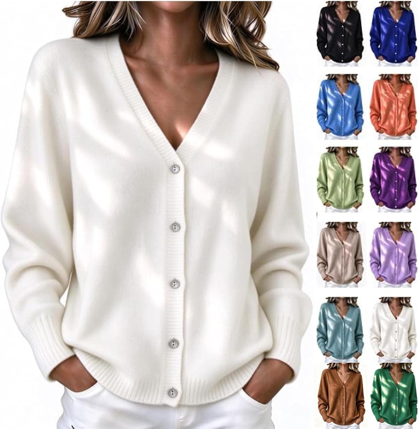 Cardigan Sweaters for Women Lightweight Casual Loose Fit Botton Up Sweaters