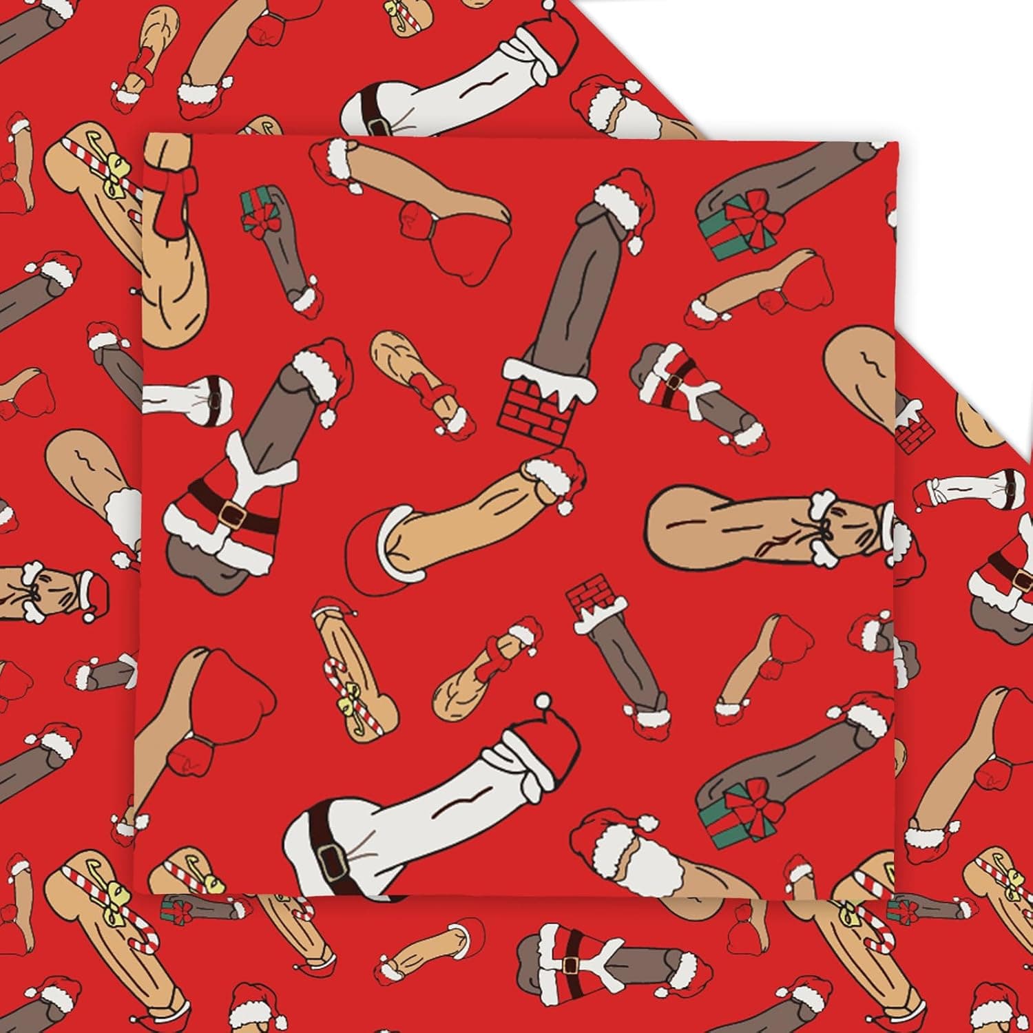 Dtiafu Funny Wrapping Paper Adult Red Christmas Gift Wrapping Paper Bulk Folded Flat Rude Shape for Women Men Adult Husband Wife Holiday Birthday (6 Pack)