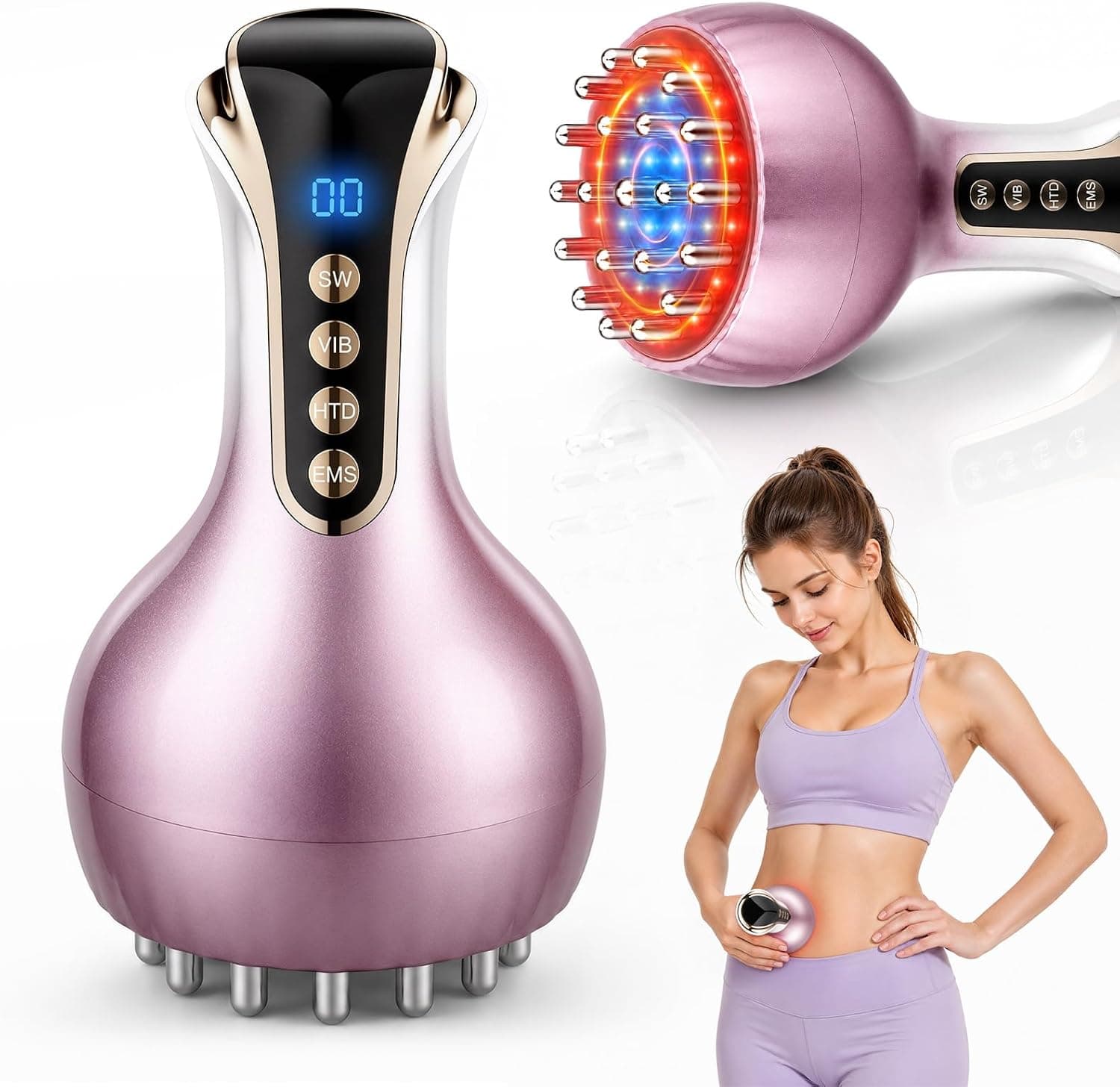Lymphatic Drainage Massager & Anti Cellulite Massage Tool,Helps Reduce Stretch Marks & Cellulite，for Belly, Arms & Legs,Body Sculpting Machine with Microcurrent, Light, Heat & Vibration