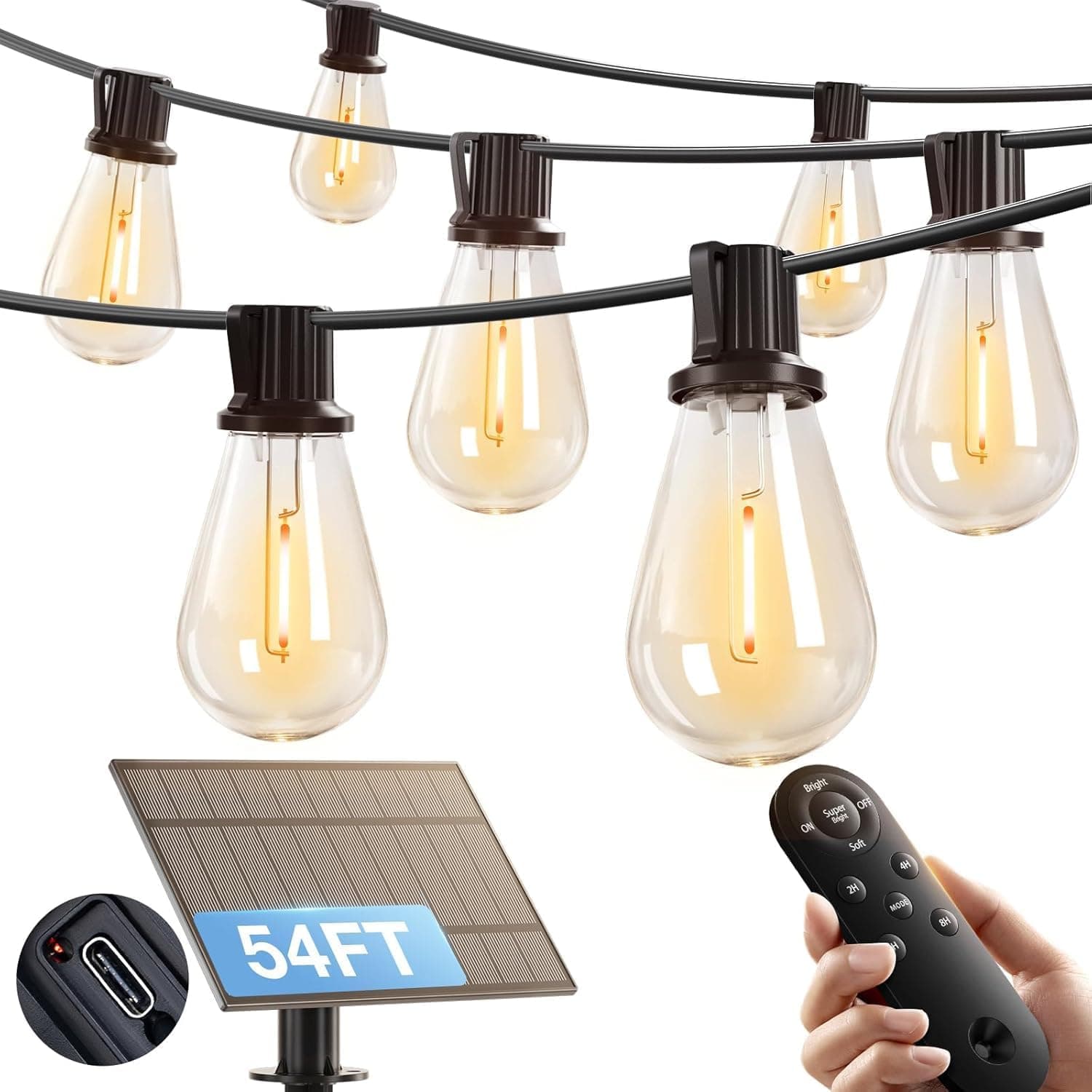 addlon 54FT(48FT+6) Solar String Lights Outdoor, Waterproof, Last 20+ Hrs