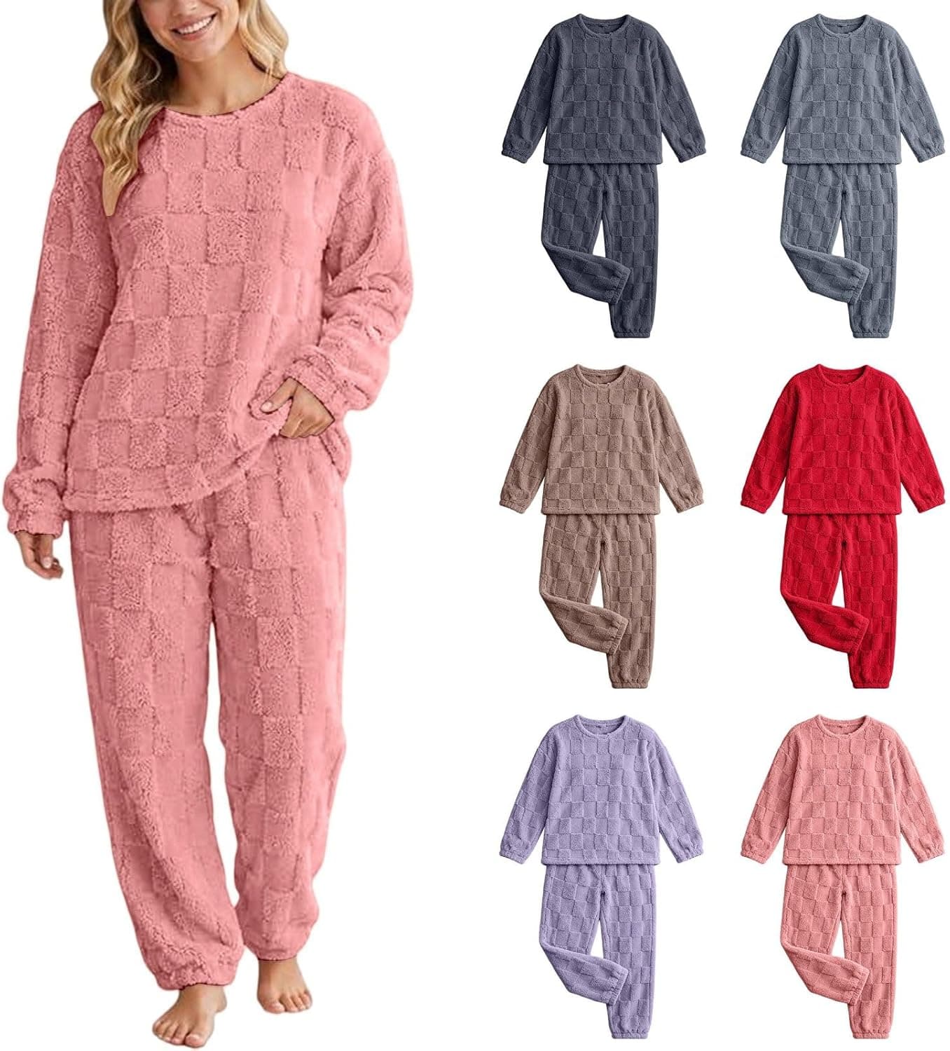 Warm Pajamas for Women Set Fuzzy Fleece Comfy 2 Piece Winter Loungewear