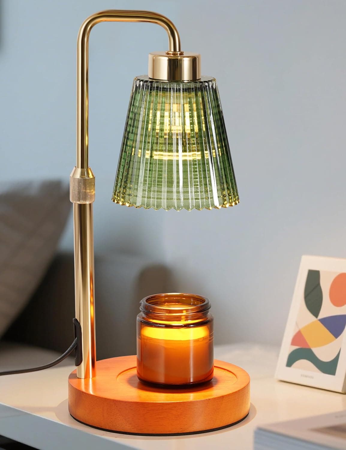 Green Candle Warmer Lamp with 24h Cycle Timer, Dimmable Wax Melt Warmer | 24h Cycle Timer Dimmable Wax Melt Warmer with 2 Bulbs, Fall Decor for Home Living Room Halloween Decorations Gifts for Mom