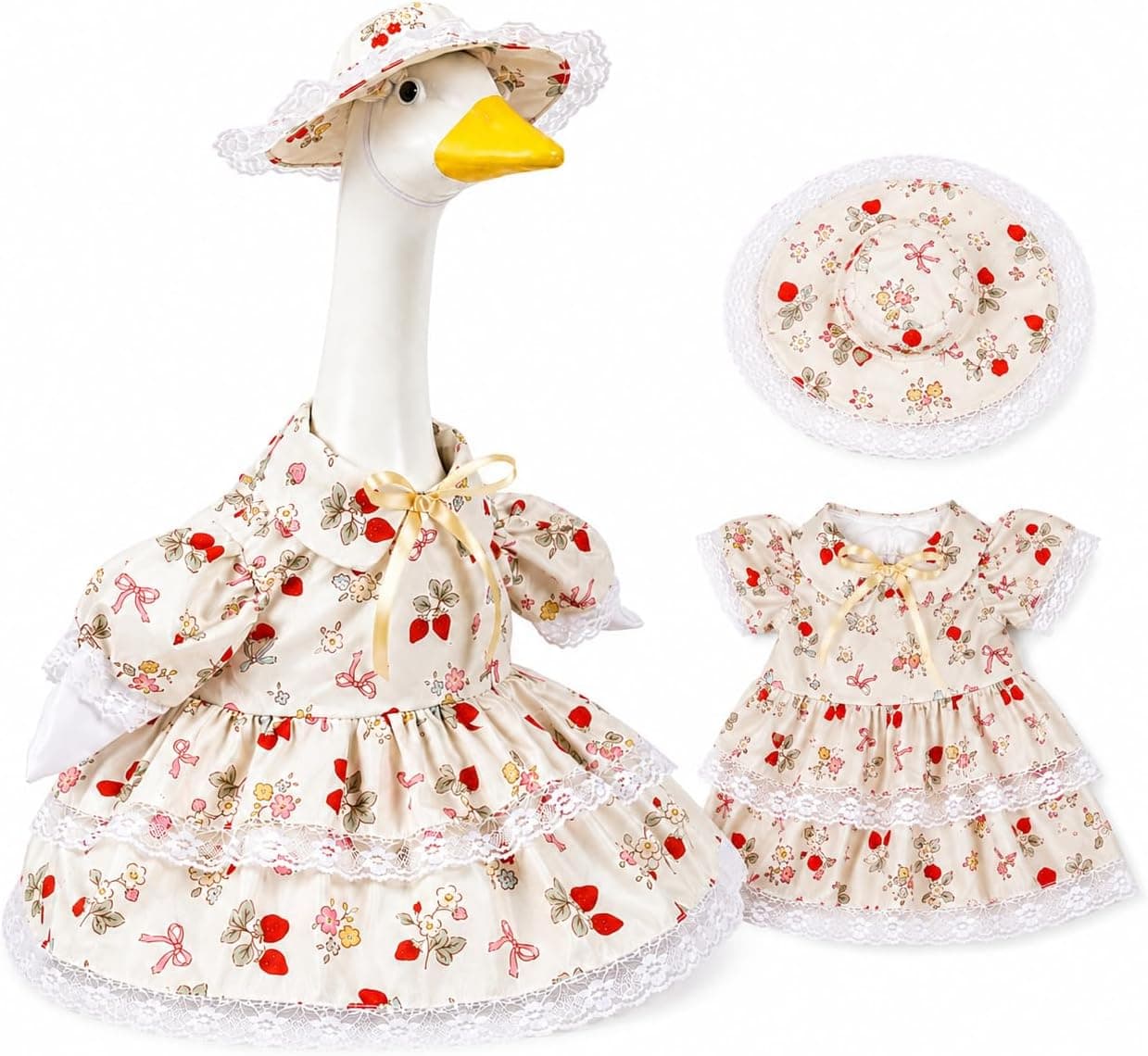 Porch Goose Outfits Strawberry Dress with Stable Anti-Blow Off Hat