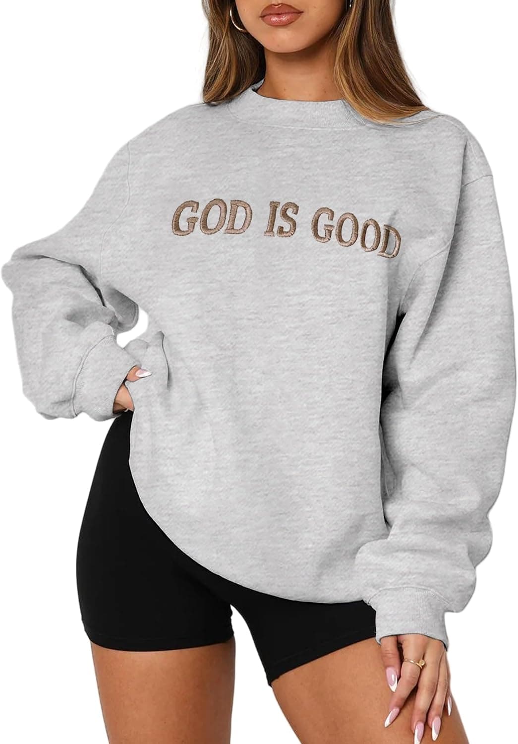 Womens God Is Good Christian Sweatshirt Oversized Crewneck Fleece Pullover