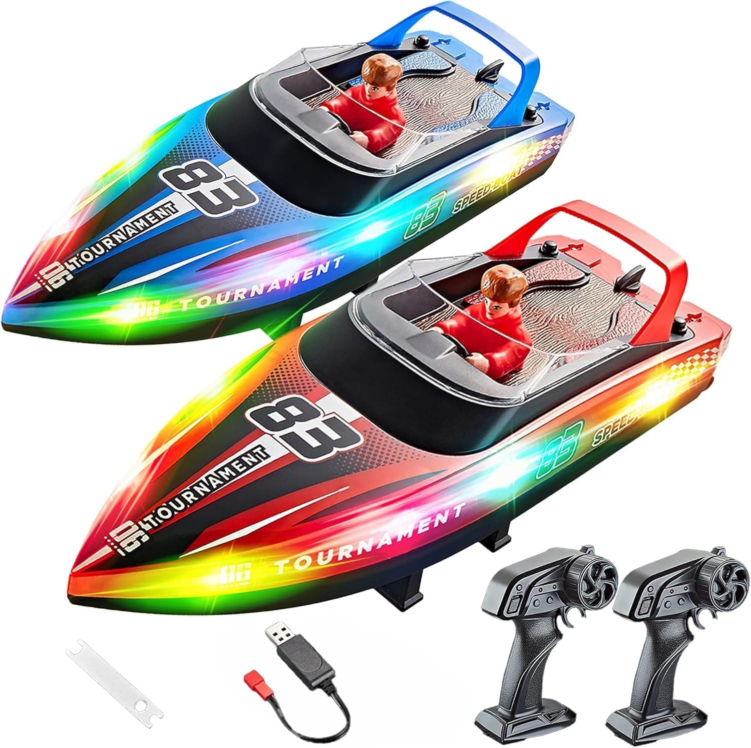BEZGAR HJ821 2 Packs 10 Inch 15 KPH Fast RC Boats for Kids | 2 Packs 15 KPH High Speed; Waterproof Hull Design; Dual RC Boats for Pools & Lakes; Gifts for Boys Kids 6-12