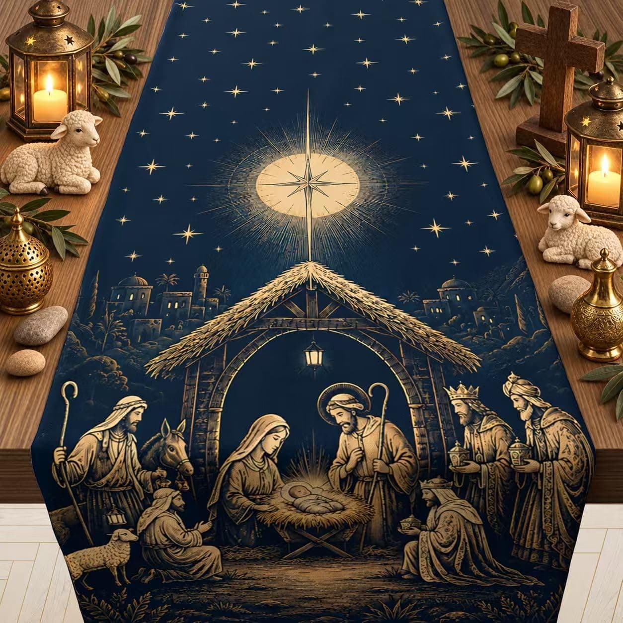 Christmas Decorations - Holy Night Nativity Table Runner