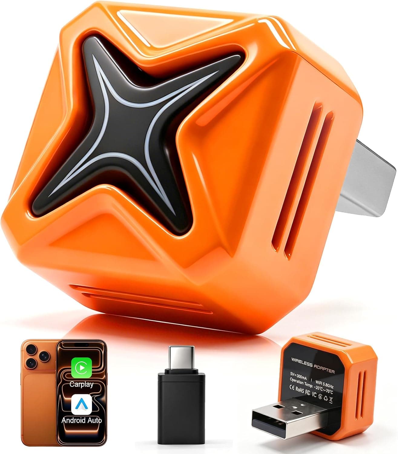 Wireless CarPlay Adapter 2026 Upgraded with Privacy Mode, One Click Connect/Restart/Formatting, No Latency, Stable Signal & Connection, Plug & Play, Suitable for Apple iPhone & Android
