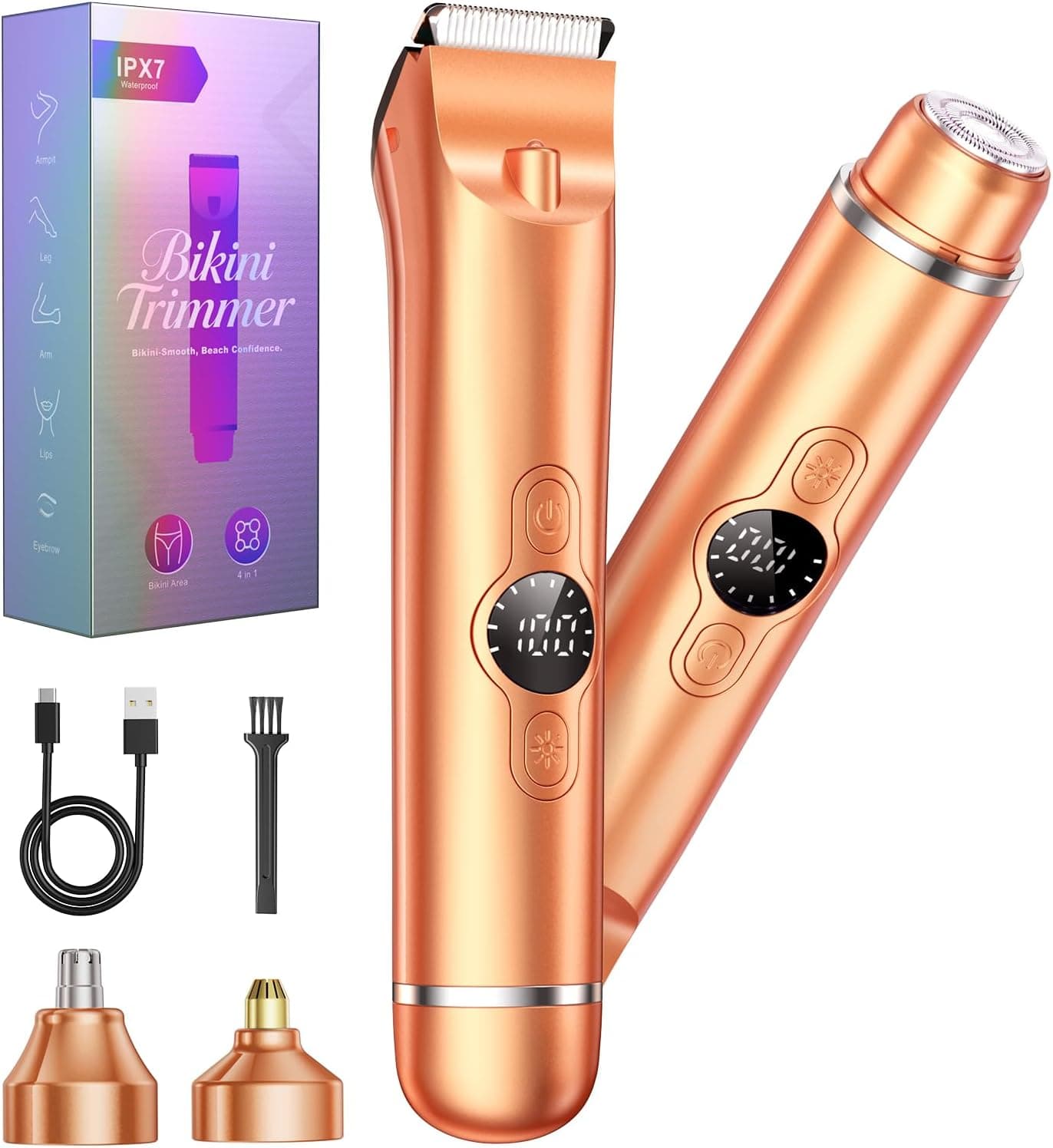 4 in 1 Bikini Trimmer for Women, Electric Razors for Women - Dual Head, Wet & Dry Use Pubic Body Hair Trimmer Electric Shavers, Womens Facial Razors for Legs, Armpits, Bikini Area