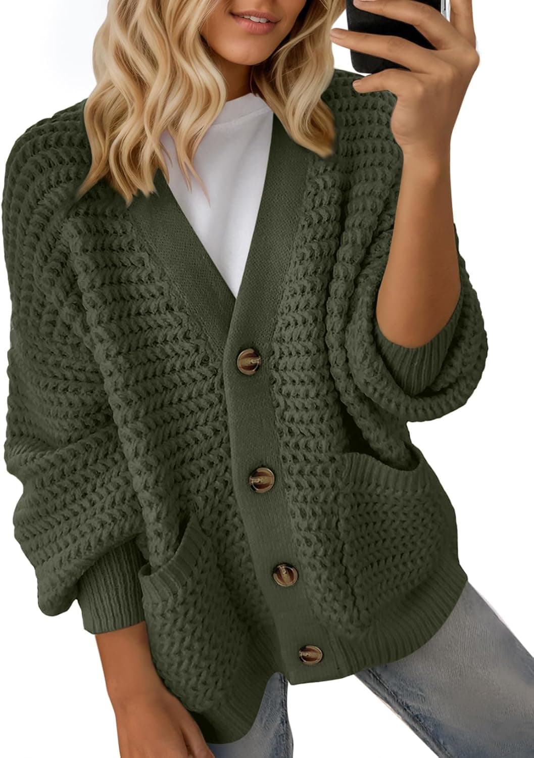 Dokotoo Women's 2026 Fashion Casual Open Front Long Sleeve Chunky Knit Cardigans Sweaters Outerwear Coats