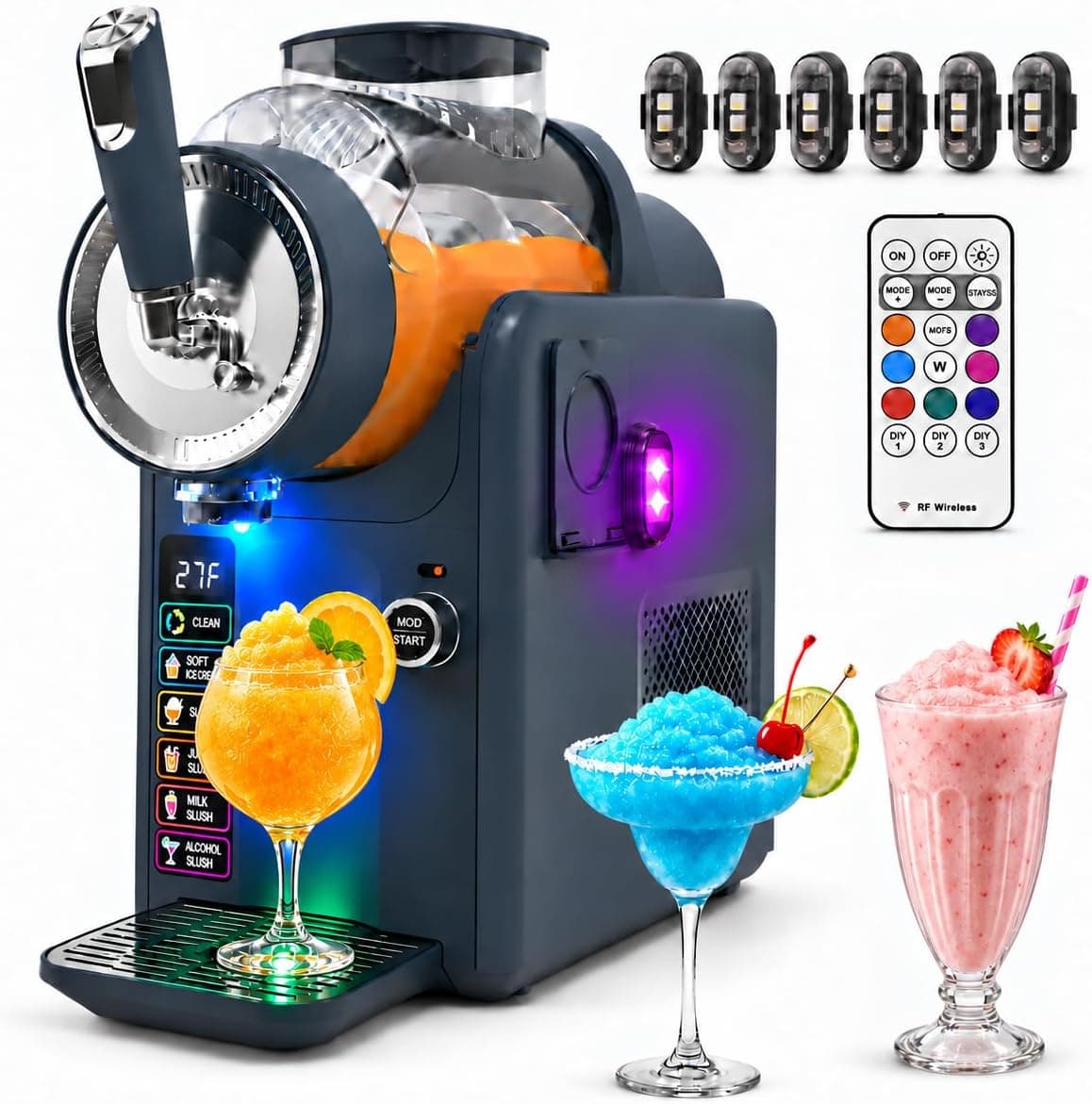 Slushie & Soft Serve Ice Cream Machine with LED Party Lights, No Ice Needed