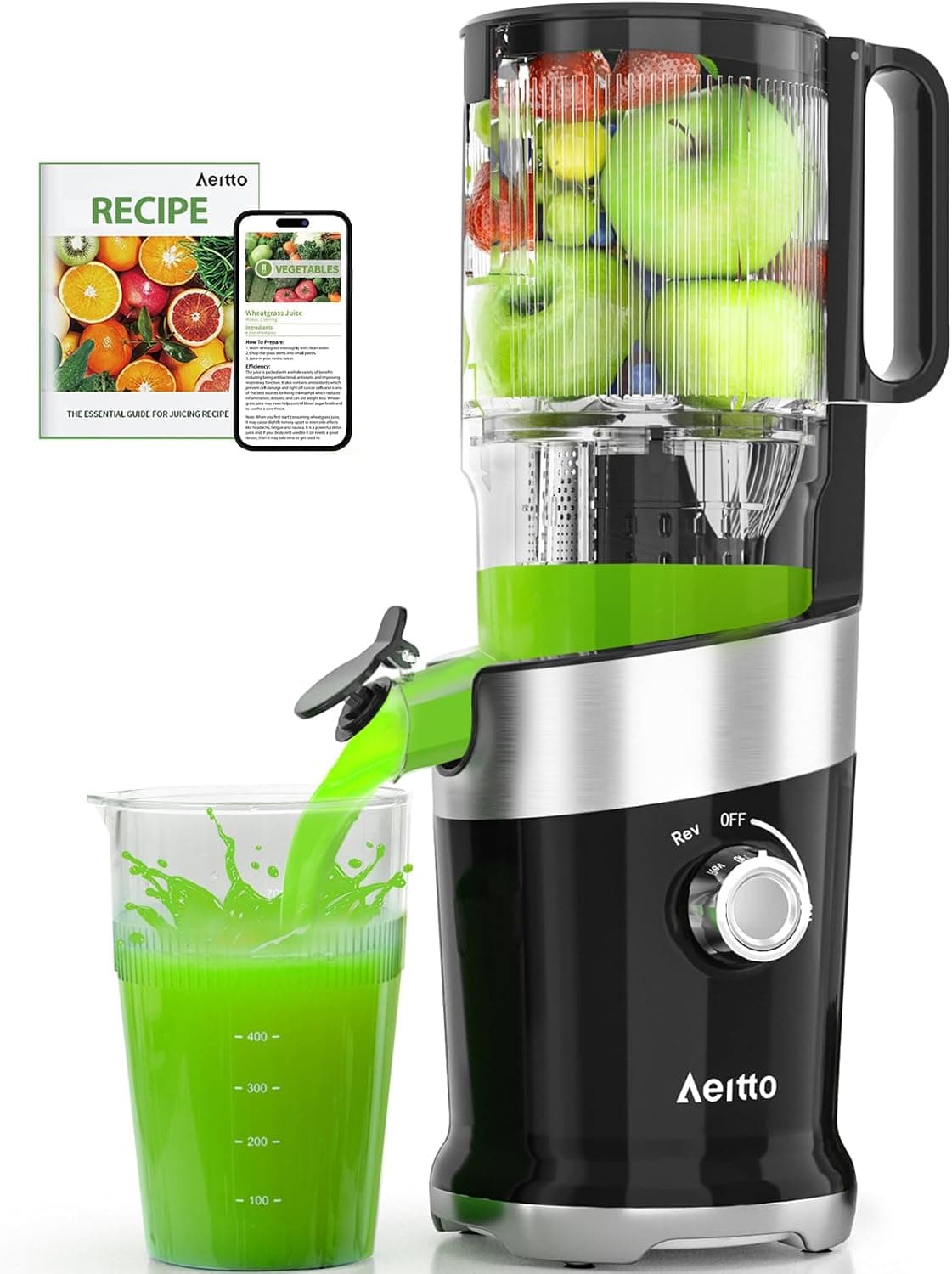 Aeitto Cold Press Juicer Machines, Large Feed Chute fits Whole Fruits