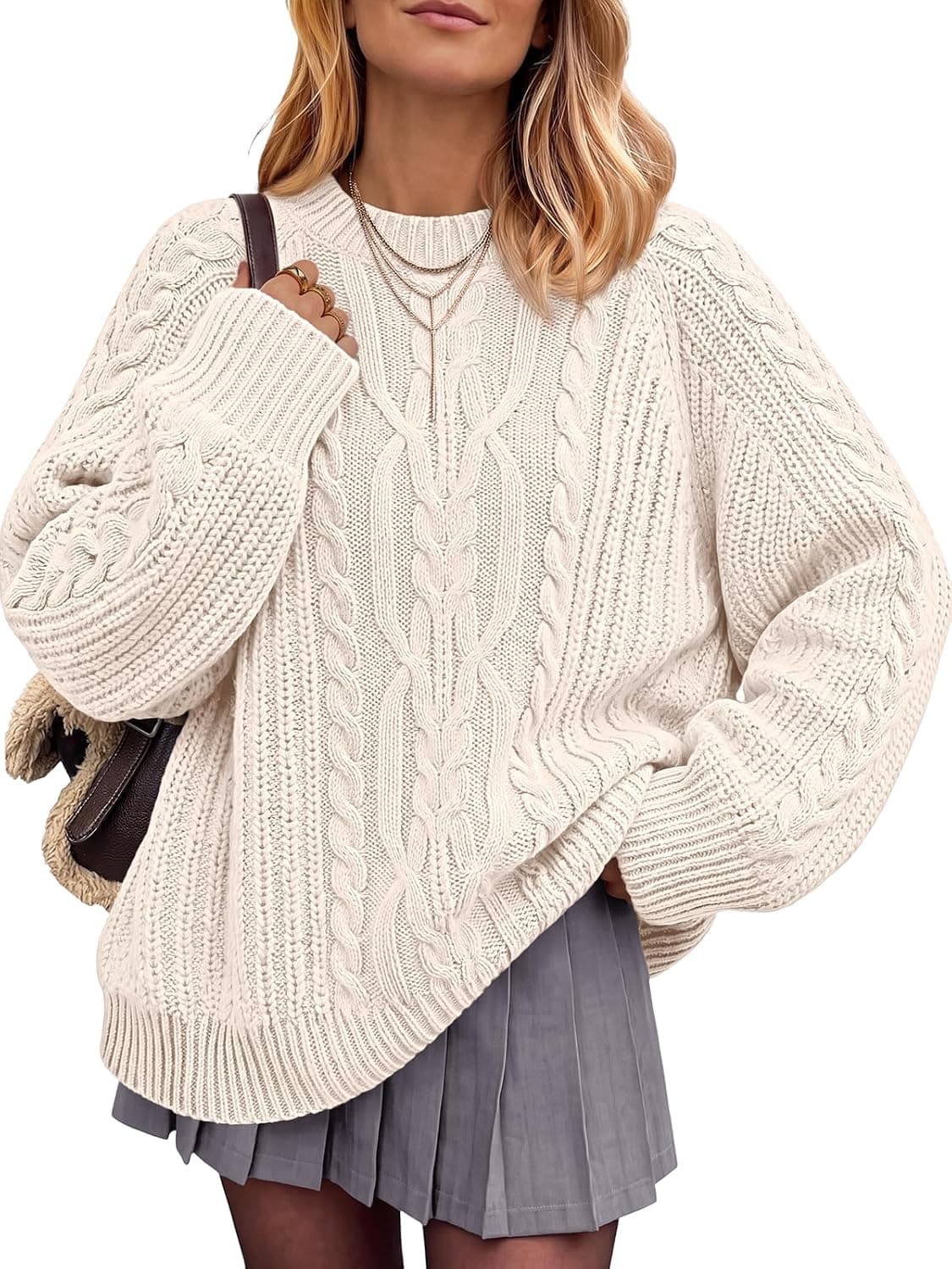 Trendy Queen Women's Oversized Cable Knit Crewneck Fall Pullover Sweaters