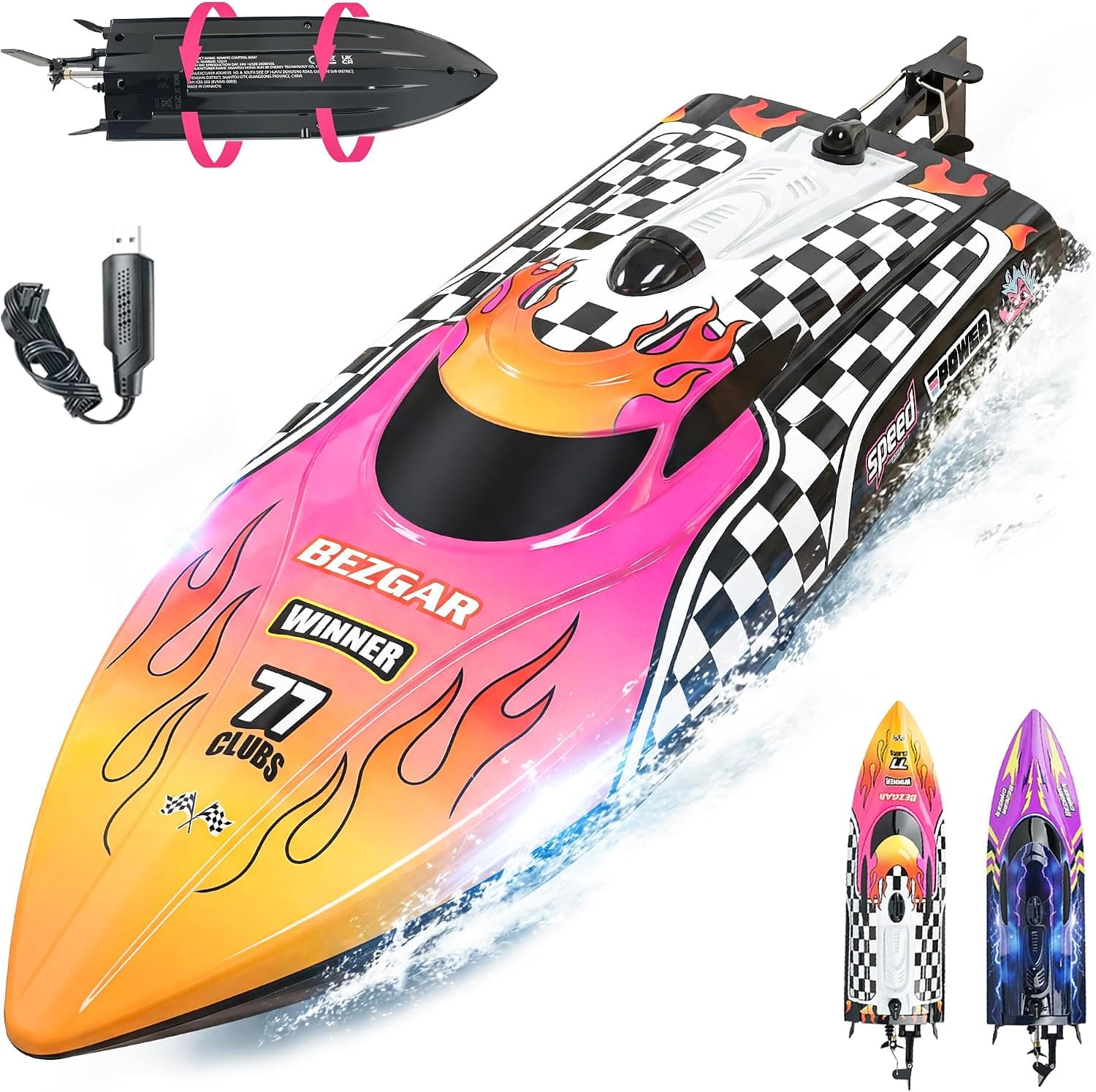 BEZGAR TX136 12 Inch 25 KPH Remote Control Boat for Kids | 25 KPH High Speed; Waterproof Hull; Ideal Speed Boat for Pools & Lakes; Pink