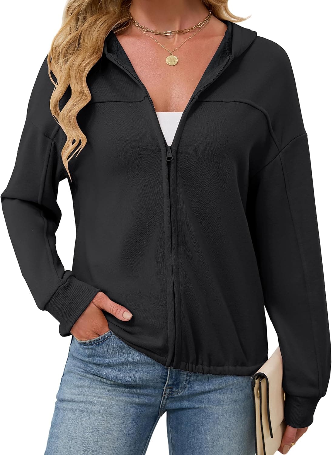 Quenteen Zip Up Hoodie for Women Fall Lightweight Hooded Sweatshirt