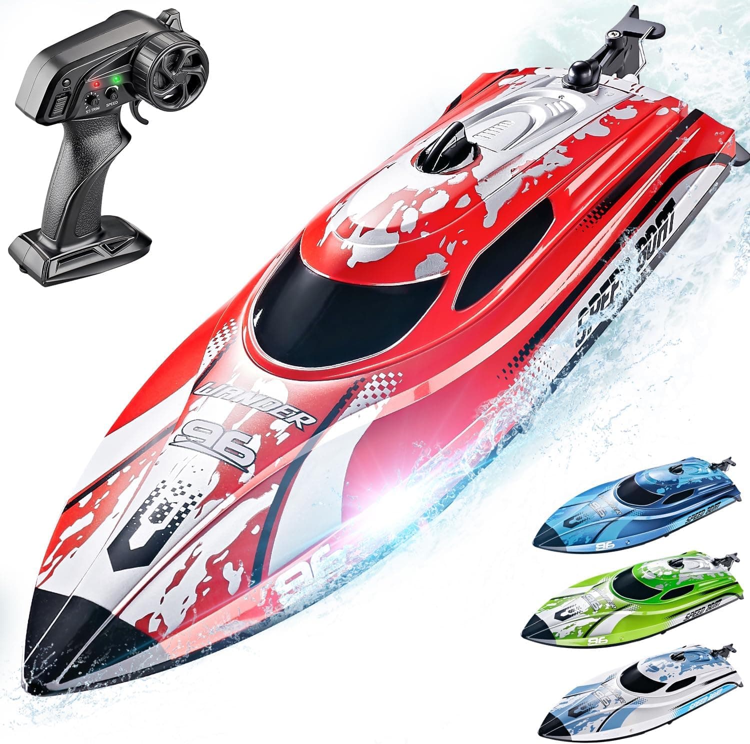 BEZGAR RC Boat TX126-12 Inch Remote Control Boat for Lakes and Pools | 25 KPH High Speed; Waterproof Design; 700mAh Rechargeable Battery; Ideal Toy Boat for Kids Adults; Red
