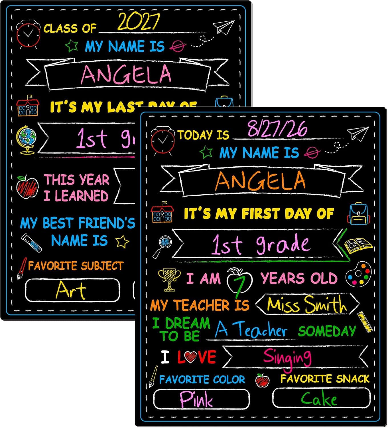 First & Last Day of School Chalkboard, Double Sided First Day School Sign | 14 X 11 In, Personalized Paper Back to School Supplies, Easy Clean and Write, Blank School Sign for Kids Memories