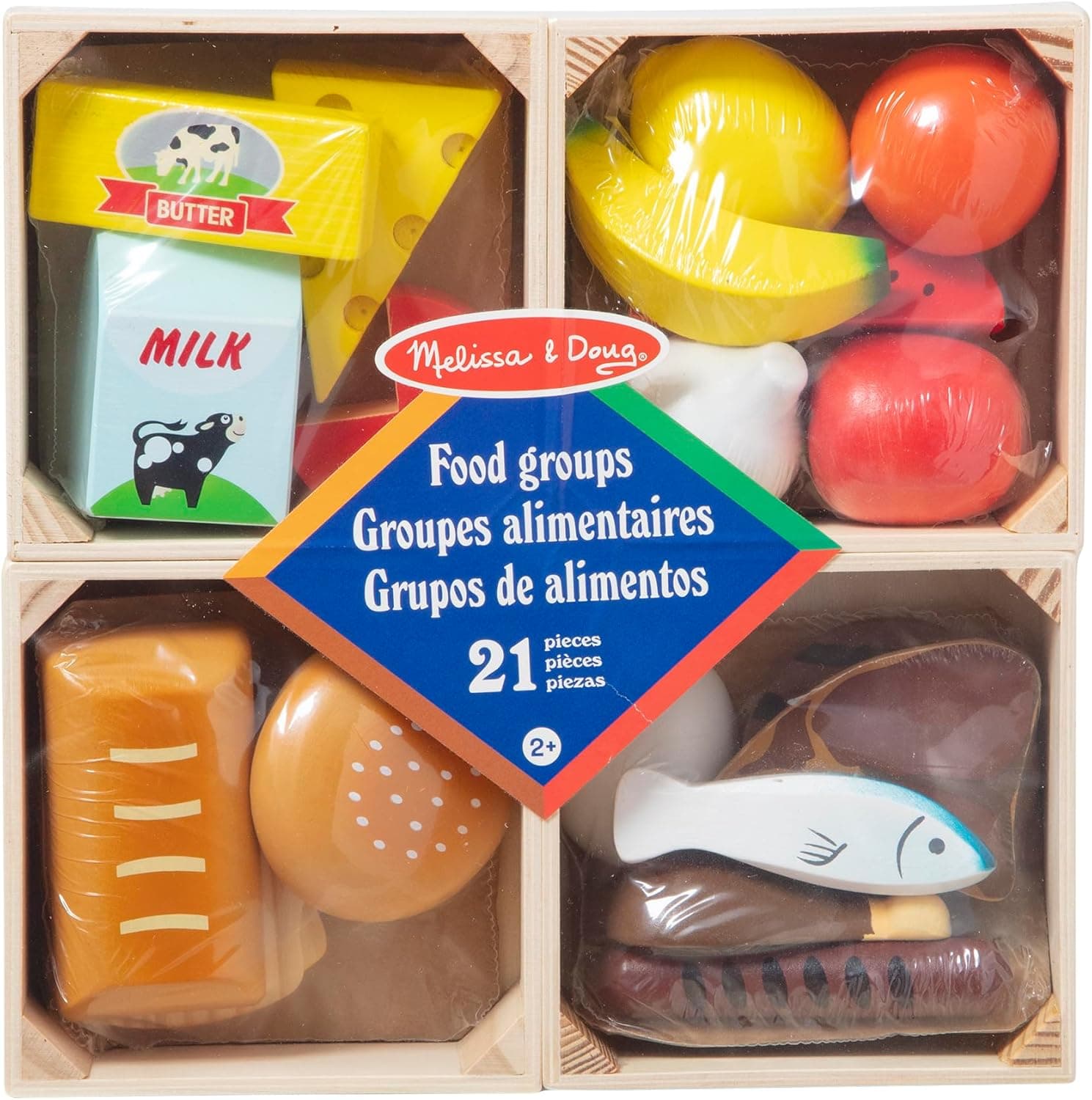 Melissa & Doug Food Groups, 21-Piece Wooden Toys Set of Pretend Play Food & Kids Play Kitchen Accessories, Preschool Toys for Girls & Boys Ages 3+