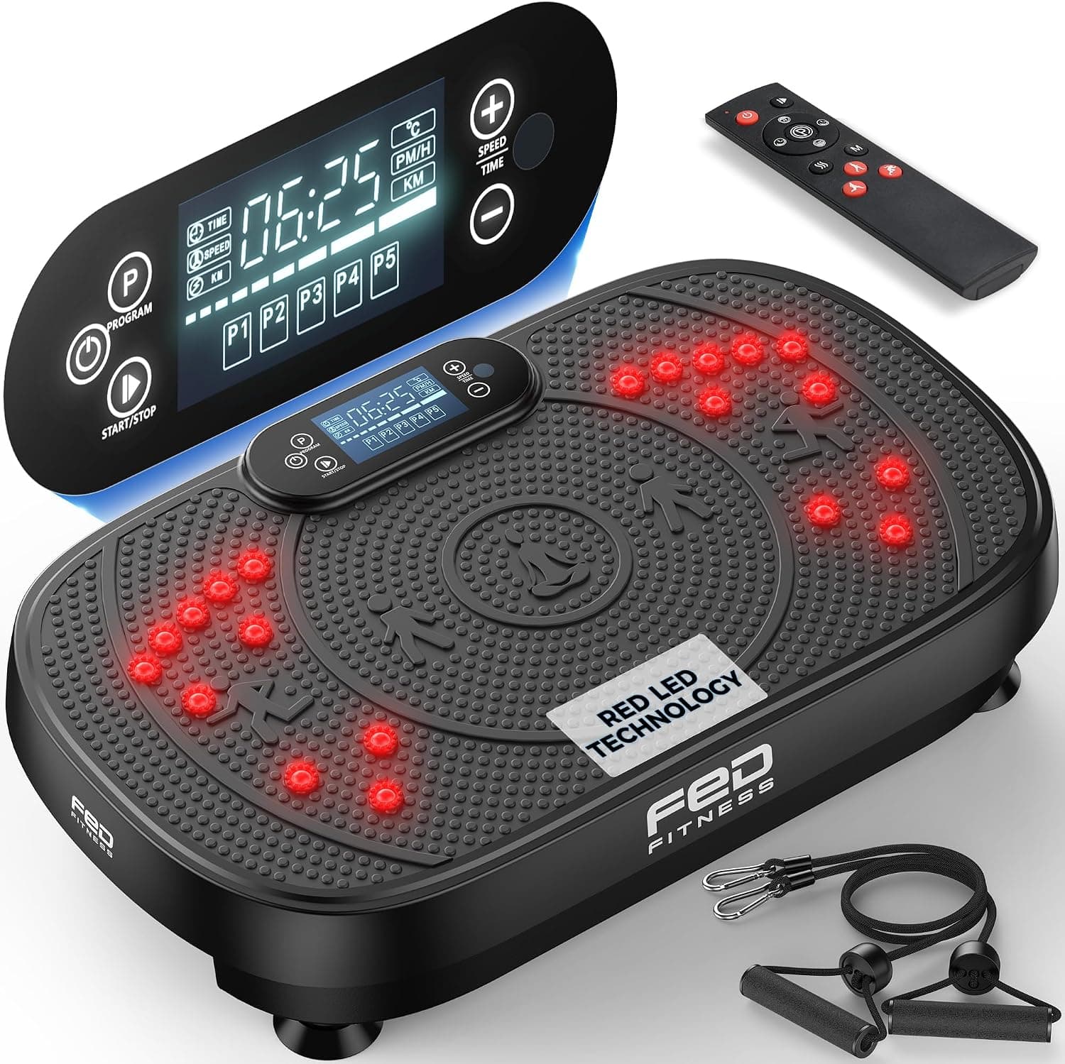 Vibration Plate Exercise Machine with Red Light, 120 Adjustable Speeds, Supports Up to 350 LBS, Comes with Resistance Bands for Home Full-Body Fitness
